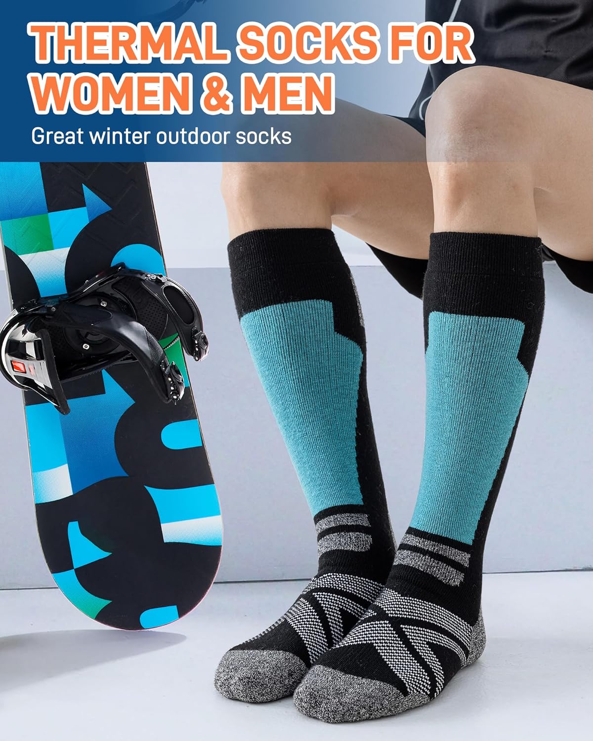 Detalle 2 de Niorasen Merino Wool Ski Socks for Men & Unisex (2 Pairs) – Thermal Knee-High Cushion for Winter Skiing & Outdoors