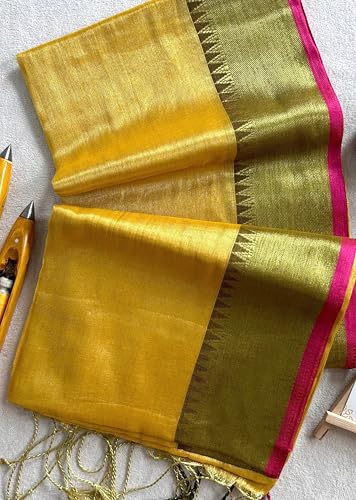 Detalle de TRENDMALLS K1142-Yellow Women's Tissue Cotton Handloom Saree