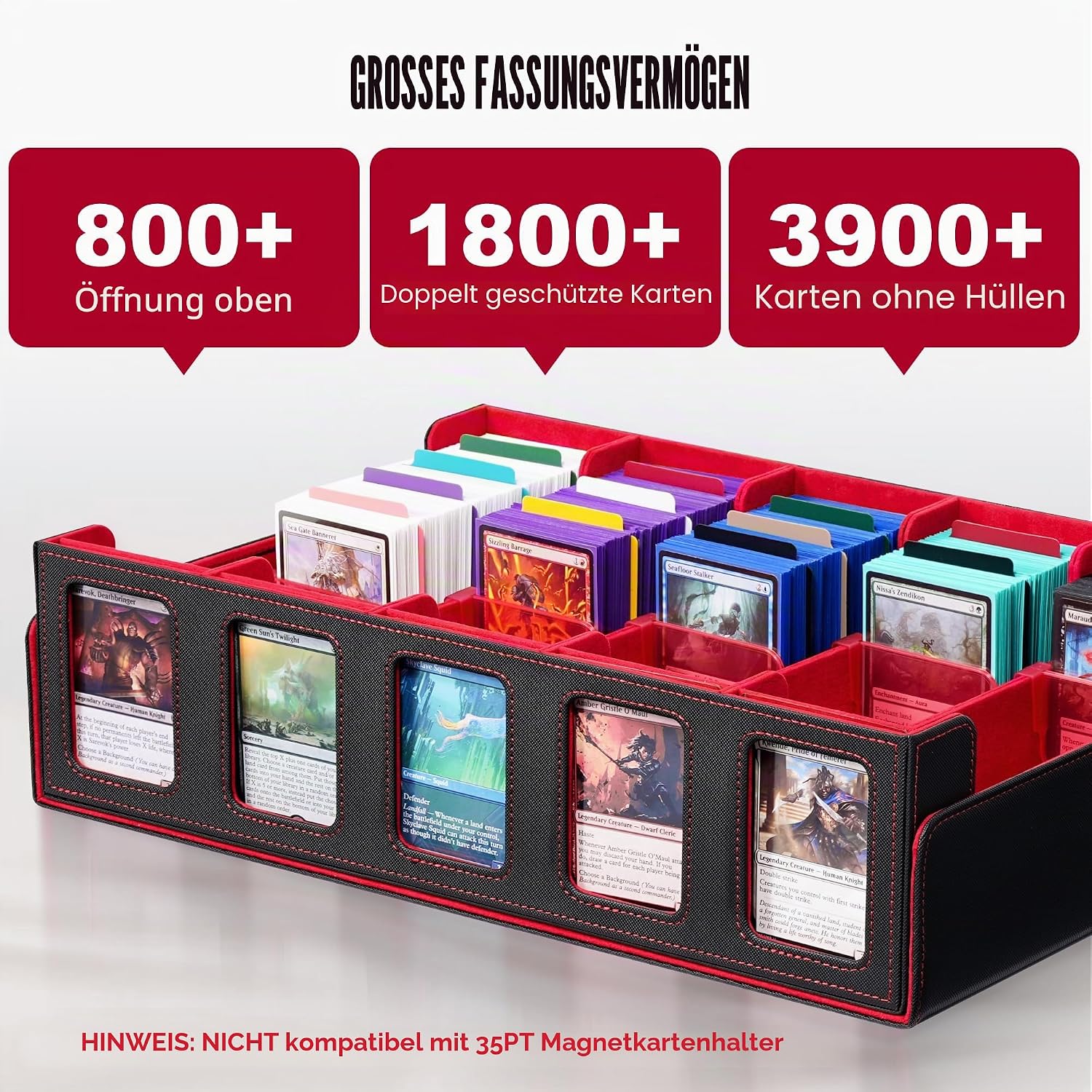 Detalle de Sammelkarten-Aufbewahrungsbox mit Commander-Display – 5‑reihe Deckgehäuse (3900+ Karten), Toploader inkl. Trennwände