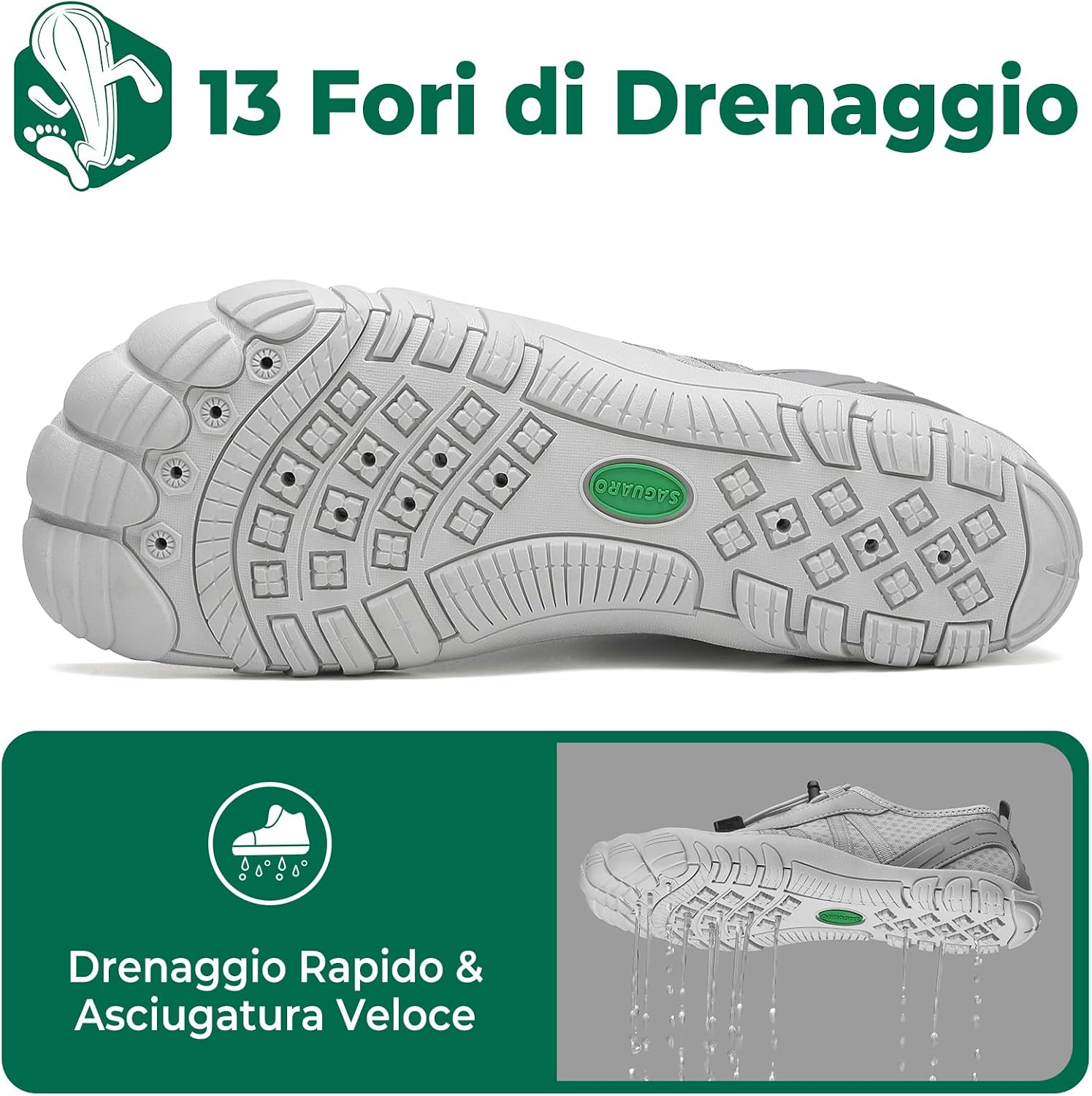 Detalle de SAGUARO Scarpe da scoglio uomo donna con asciugatura rapida, suola antiscivolo e punta a cinque dita (Gr. 36-48)