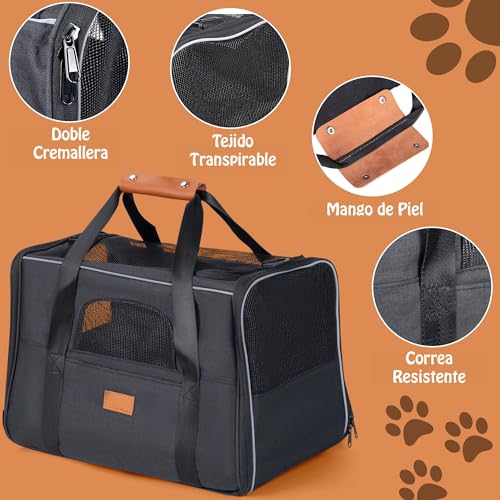 Thumbnail 1 de T-LOVENDO.ES Transportín para perros y gatos transpirable con colchón y tres puertas (12x44x24 cm)