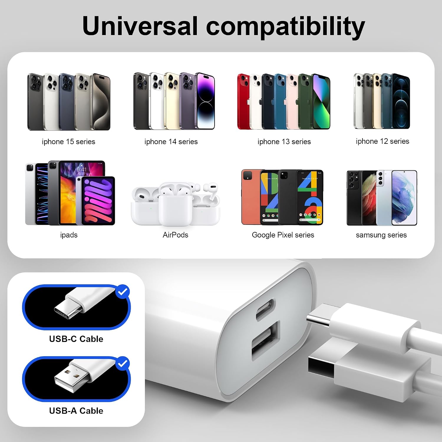 Detalle 2 de Moscsaz USB-C Ladegerät 20W mit 2-in-1-Design: USB-C + USB-A für iPhone, Android und mehr