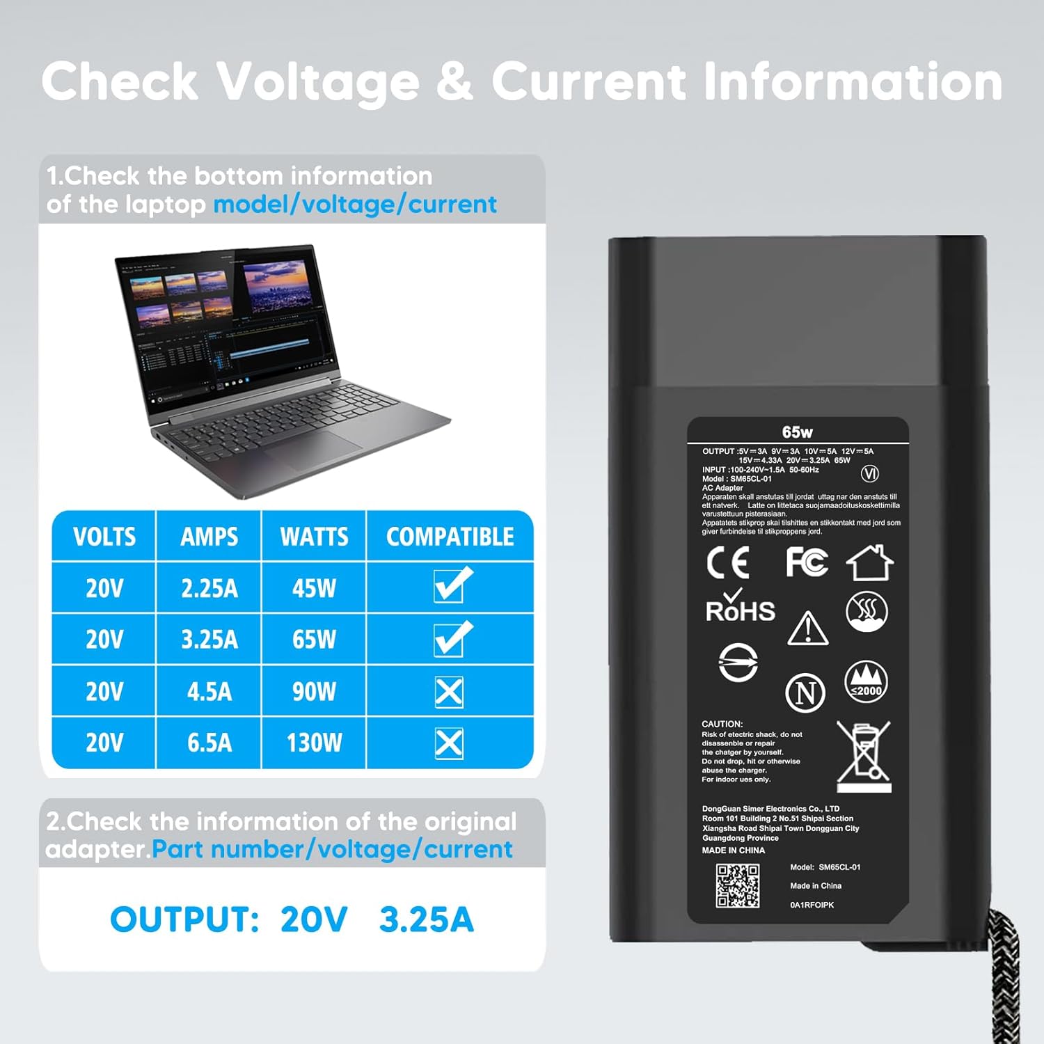 Thumbnail 4 de SiKER 65W USB-C-Ladekabel / USB-C-Netzteil für HP EliteBook x360, Spectre, Chromebook & Co.
