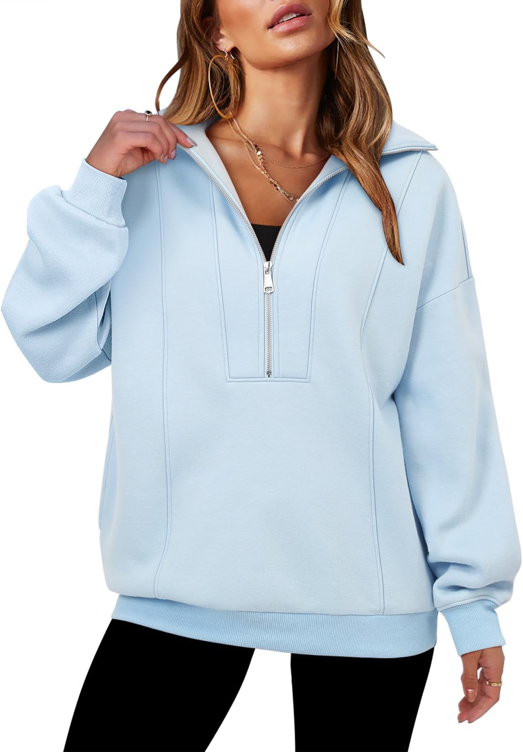 Detalle de onlypuff Women's Half-Zip Pullover Sweatshirt, Oversized Loose Fit with Pocket
