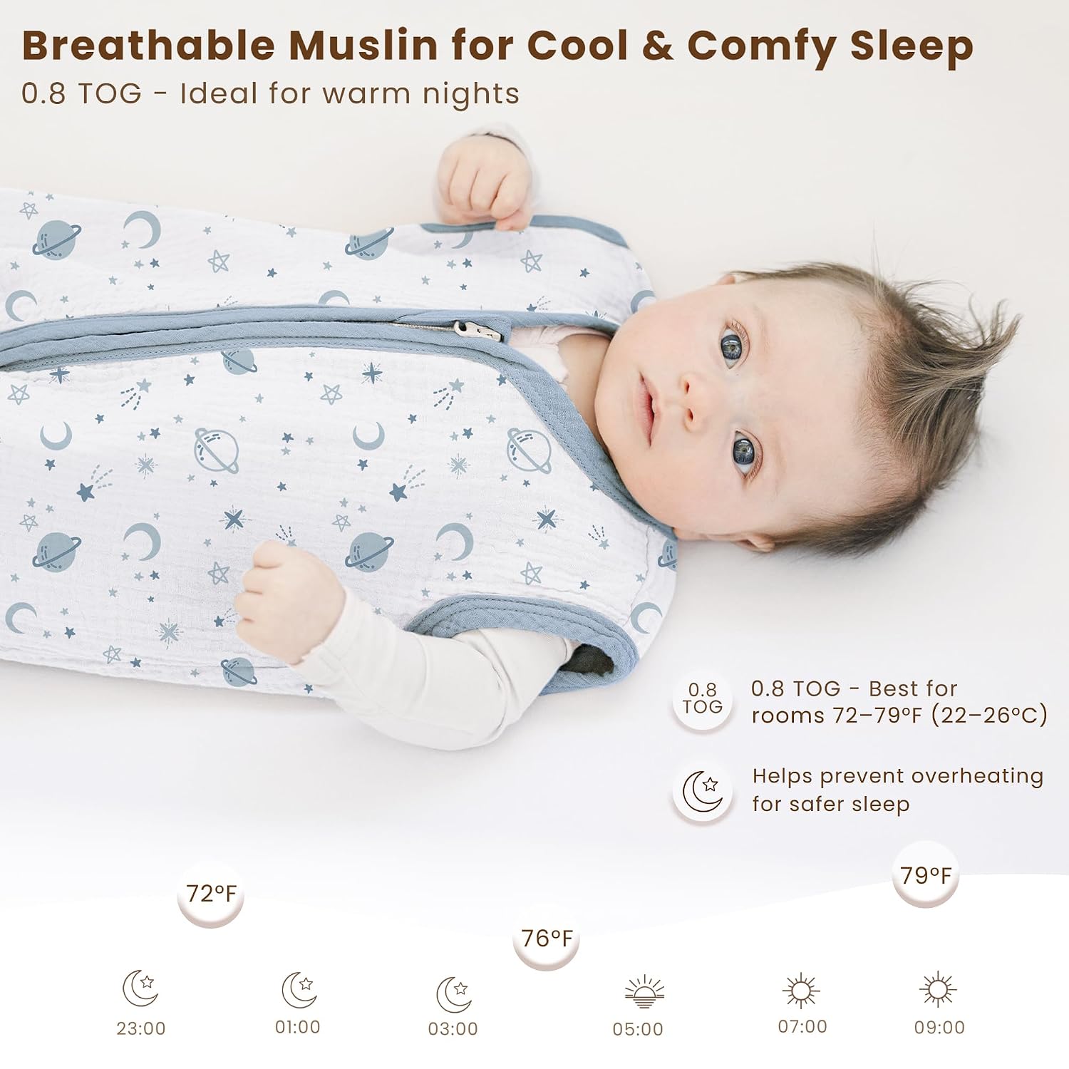 Detalle 2 de Konssy Muslin Baby Sleep Sack 0.8 TOG