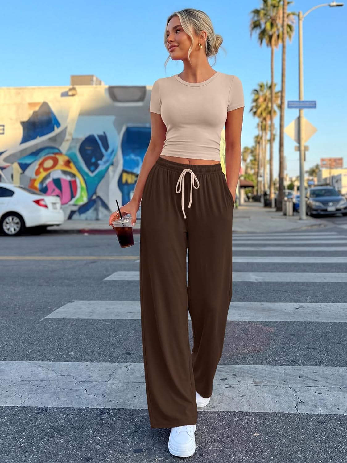 Thumbnail 5 de Trendy Queen 2-Piece Summer Lounge Set for Women: Cropped Hoodie + Wide-Leg Pants
