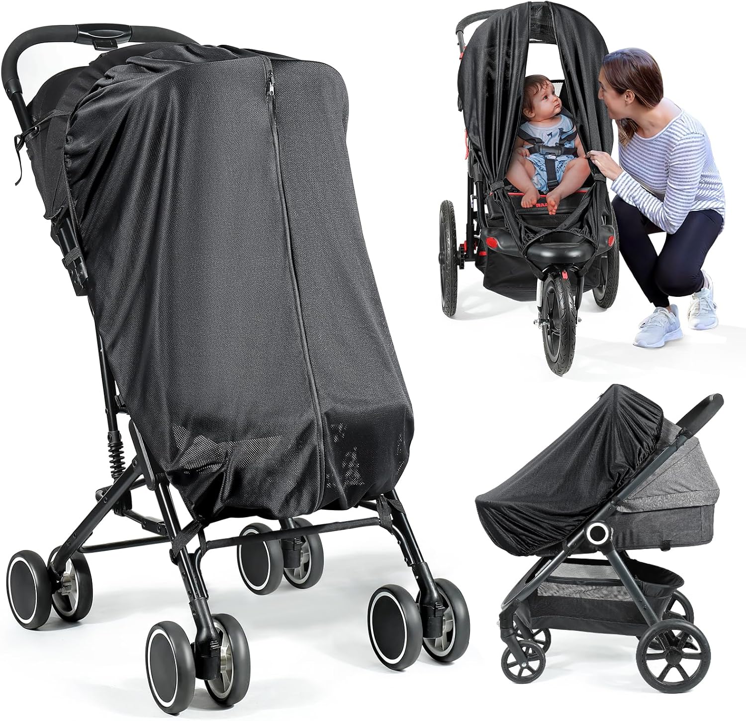 Detalle de Orzbow Pram Sun Shade (Universal, Breathable) with Two-Way Zip – UPF 50+ UV protection, black