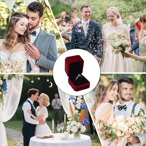 Detalle de Heyumybit Joyero para Anillo en Terciopelo Rojo – Caja de Propuesta