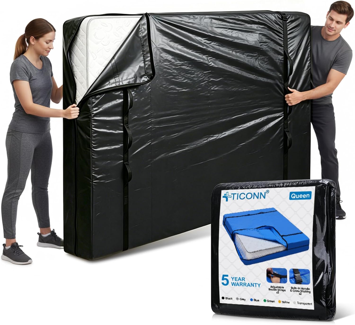 Detalle de TICONN Queen Mattress Moving Bag, Water-Resistant PE Cover with Handles