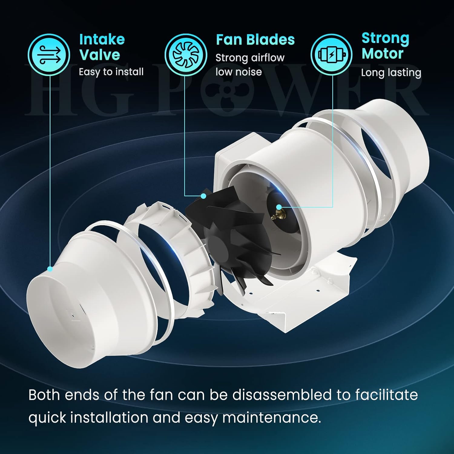 Detalle de HG Power ventilateur de conduit 150 mm avec contrôleur de vitesse variable et moteur EC (647 m³/h)