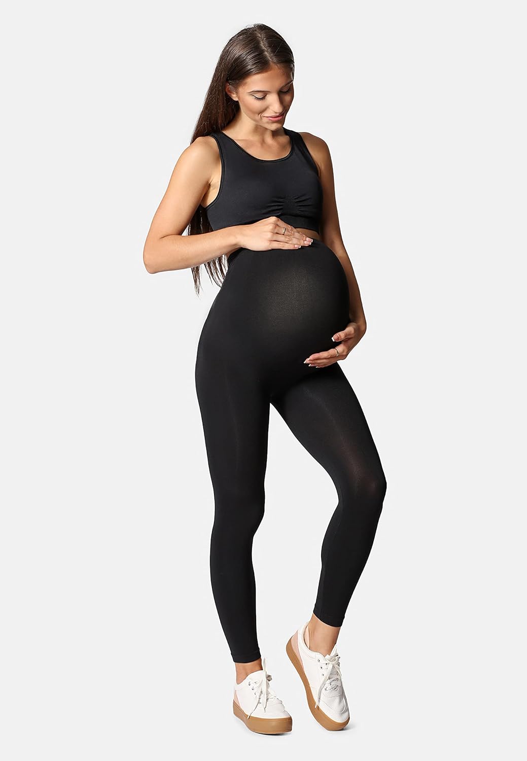 Detalle de Be Mammy Umstandsleggings BE-1123 – lange Umstandsleggings mit breitem, druckfreiem Bund