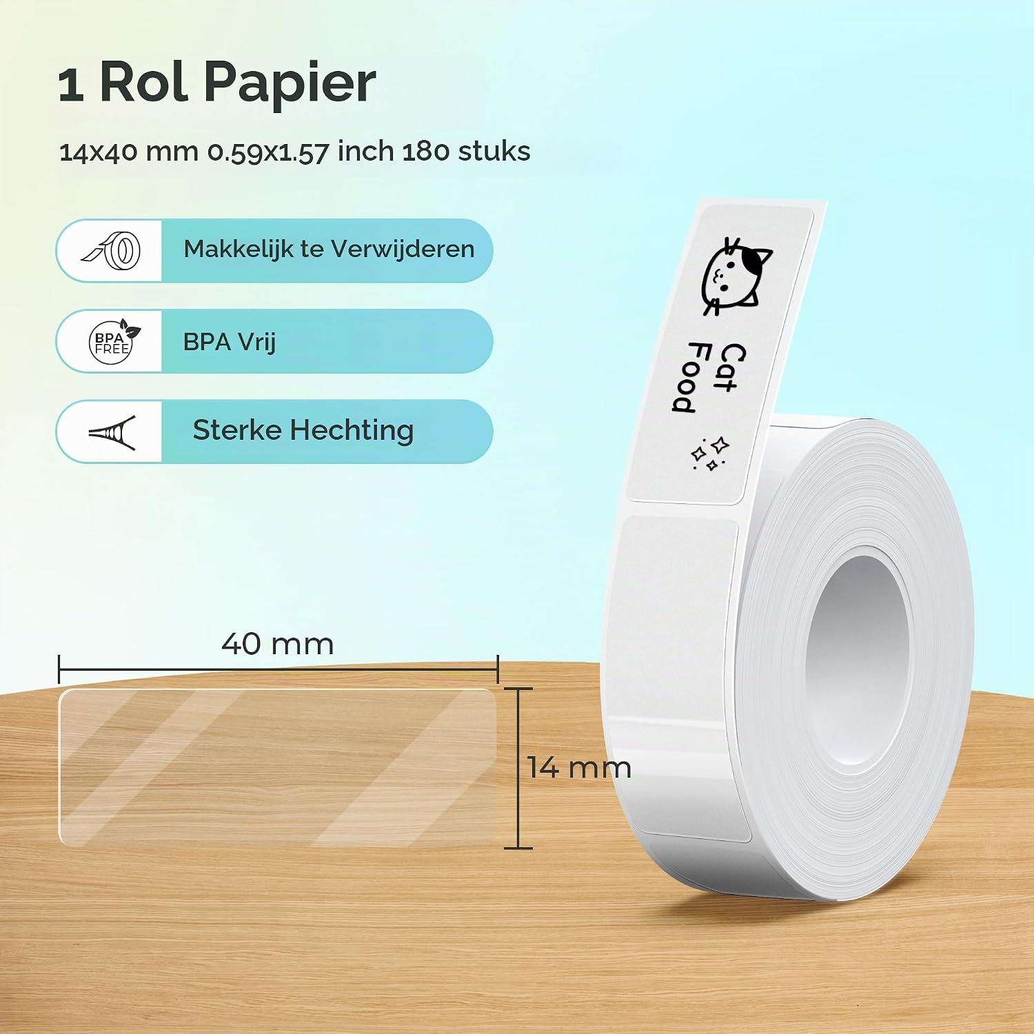 Detalle 2 de Nelko TP15x40-R labeltape, transparant, 14 × 40 mm, 180 etiketten