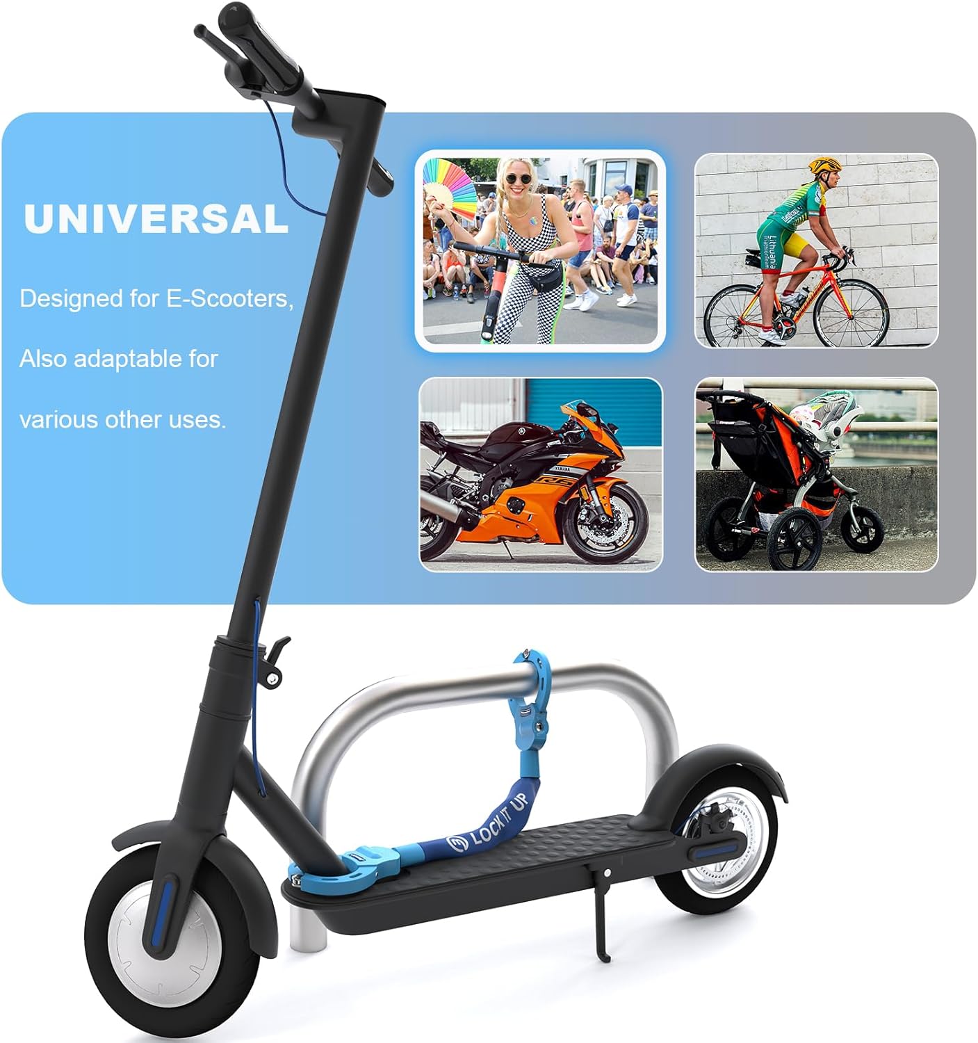 Thumbnail 4 de Mezelon E Scooter Schloss 8mm | Handschellen-Design, Hochsicherheit für E-Scooter, Fahrrad, Motorrad