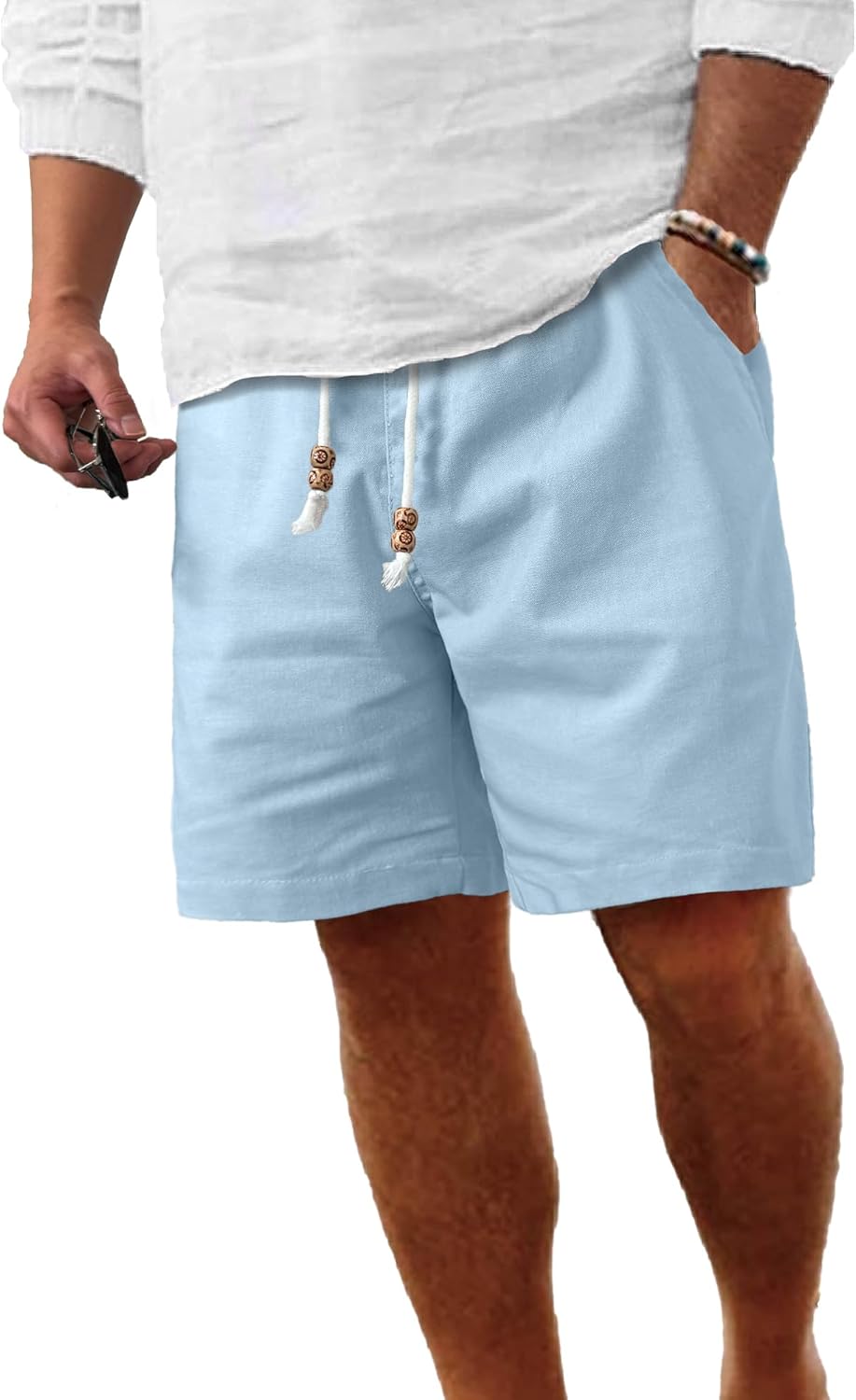 Thumbnail 6 de Comdecevis Men's Linen Shorts with Elastic Drawstring Waist and Pockets
