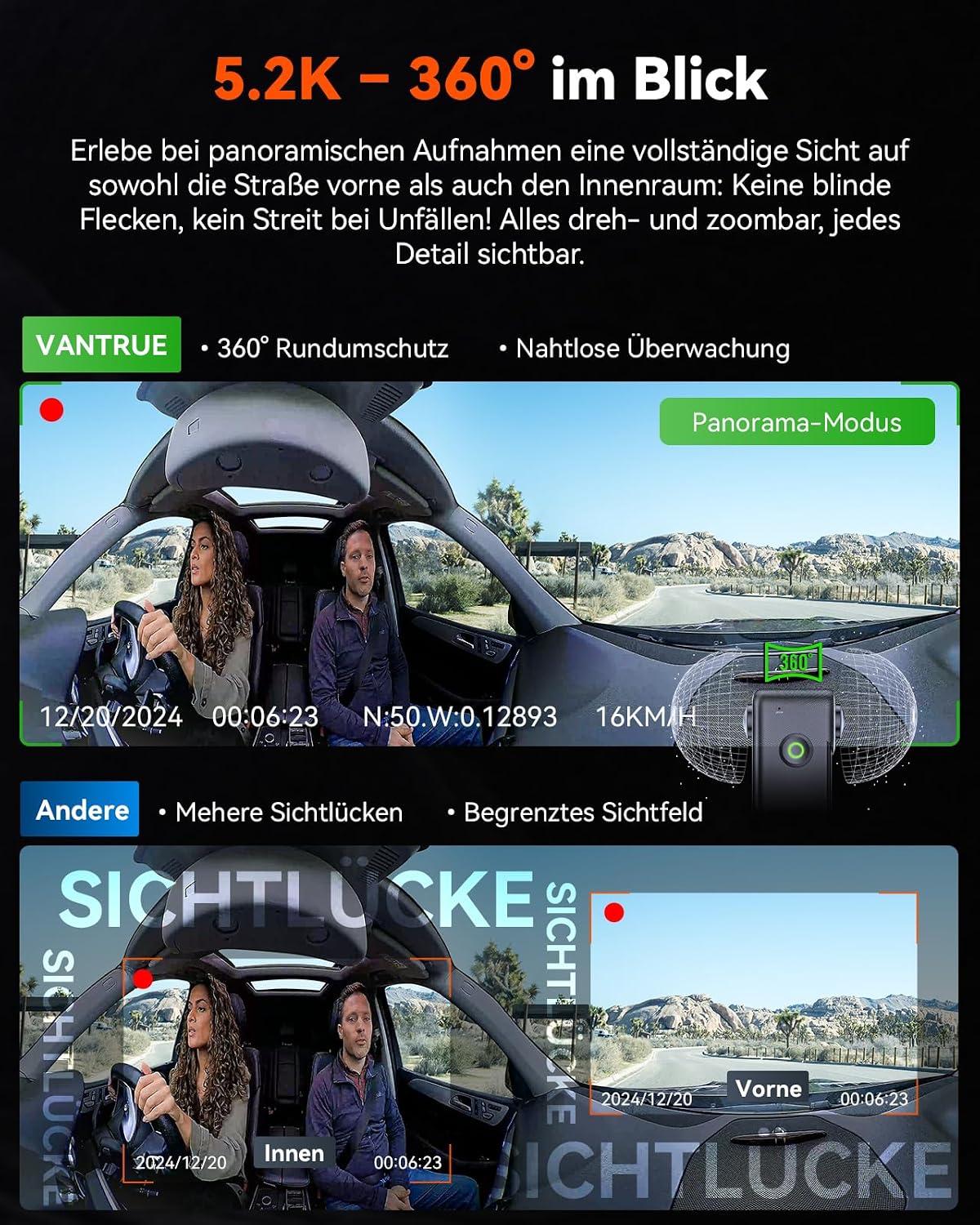 Detalle 2 de VANTRUE E360 DashCam 5.2K