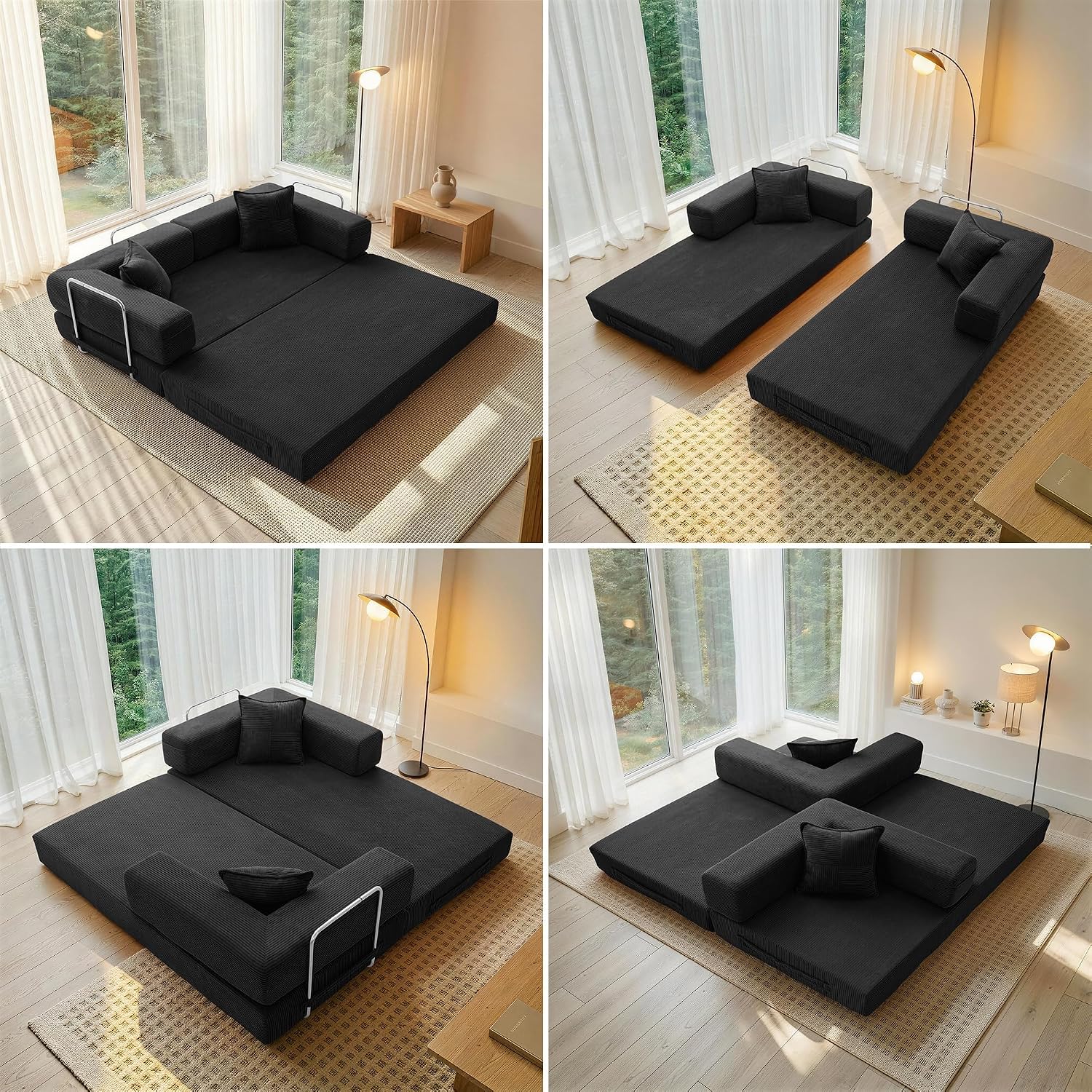 Detalle de YINIX Divano Letto Pieghevole 200cm Super King: un divano modulare con rivestimento in velluto e telaio in metallo