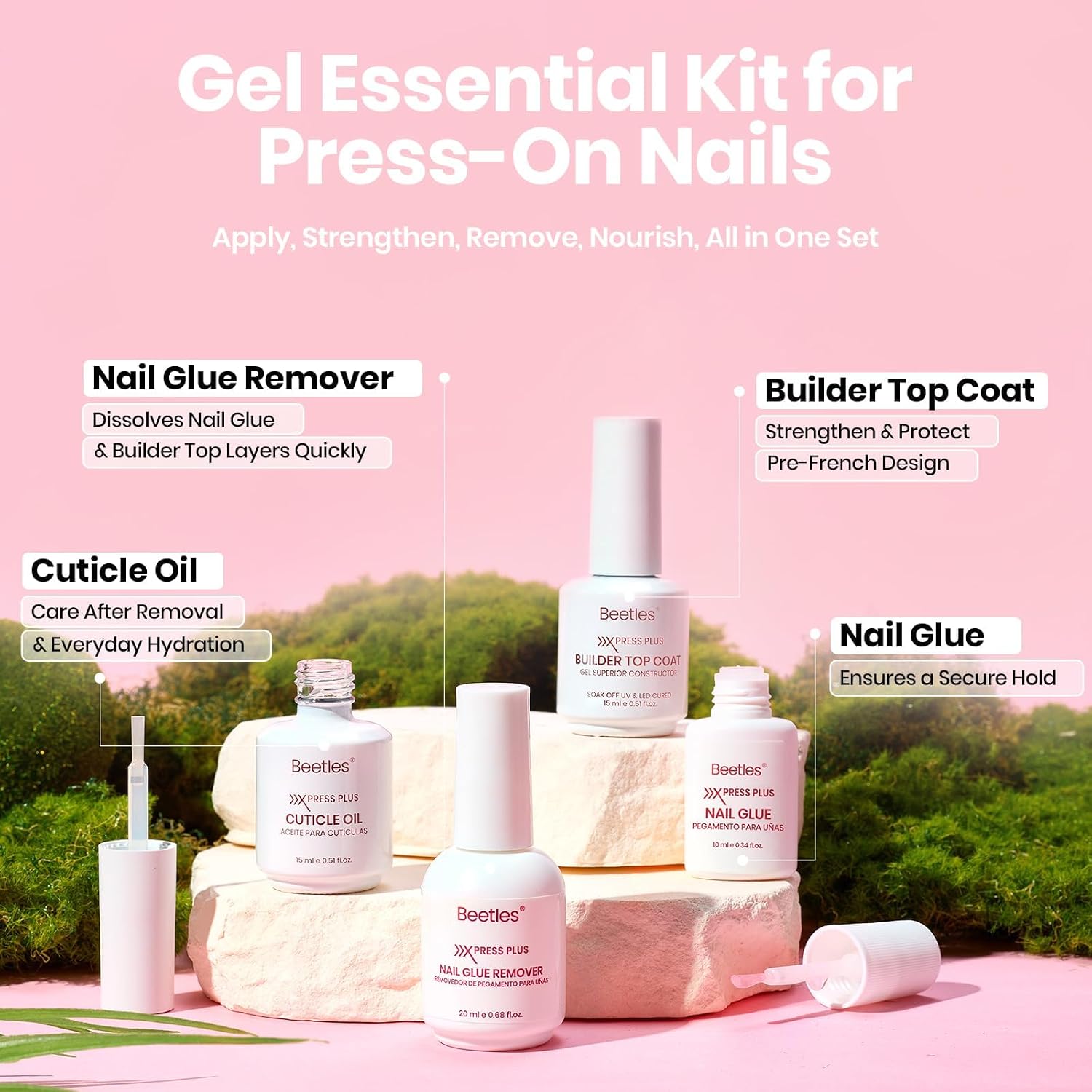 Detalle 2 de Beetles 4-Piece Press-On Nail Kit with Fast-Dry Glue and Builder Top Coat