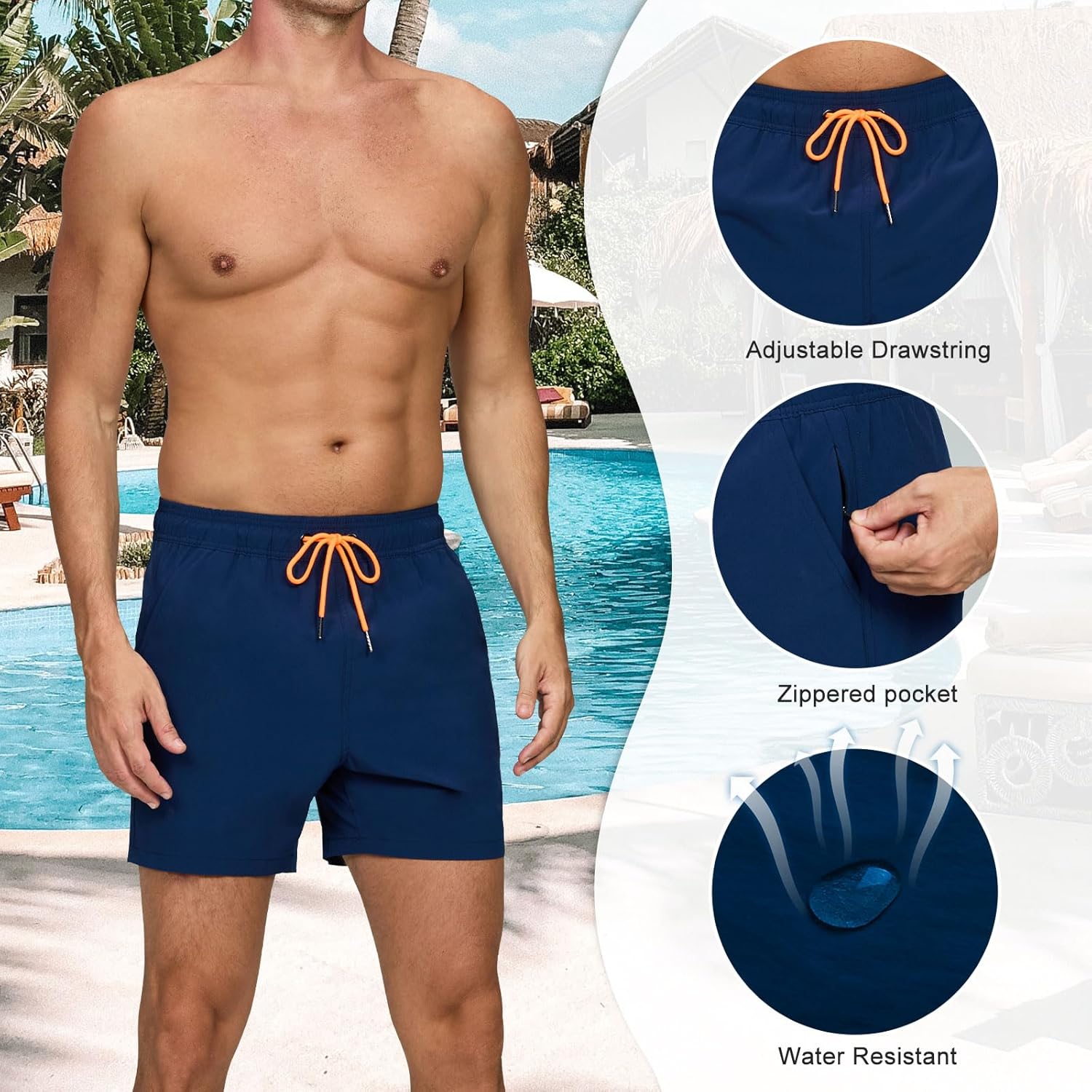 Detalle de Vorvowry Costume Uomo Mare: pantaloncini da bagno con asciugatura rapida e tasca con zip