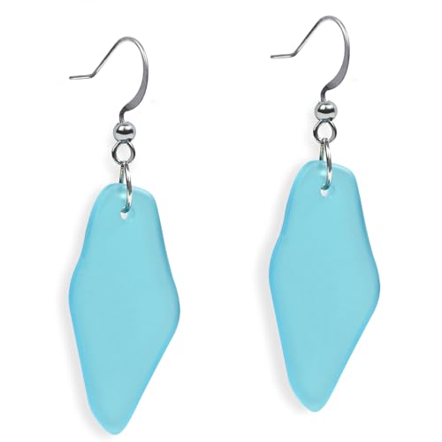 Detalle de Weviway Sea Glass Drop Dangle Earrings, Light Blue – Handmade Beach Jewellery