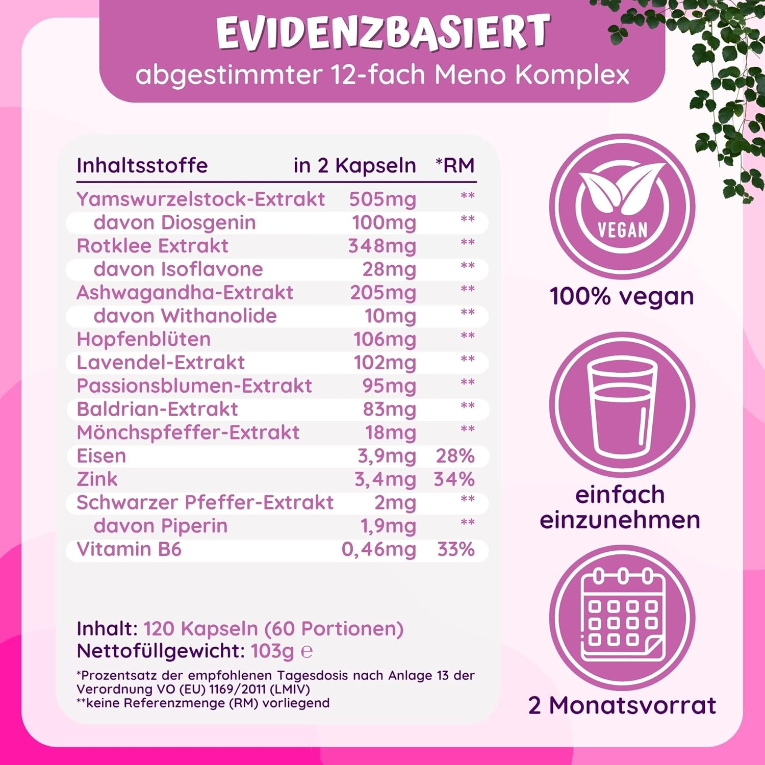 Thumbnail 3 de loodus 12fach Meno Komplex Wechseljahre Tabletten pflanzlich – 120 Kapseln für Hormona balance Frauen