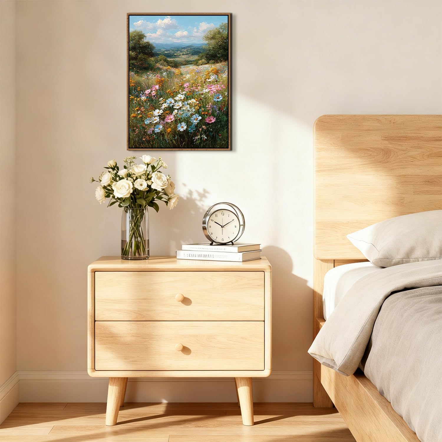 Thumbnail 1 de AREBOLO Colorful Daisy Framed Canvas Wall Art (12 x 16 inch) for farmhouse wildflower decor