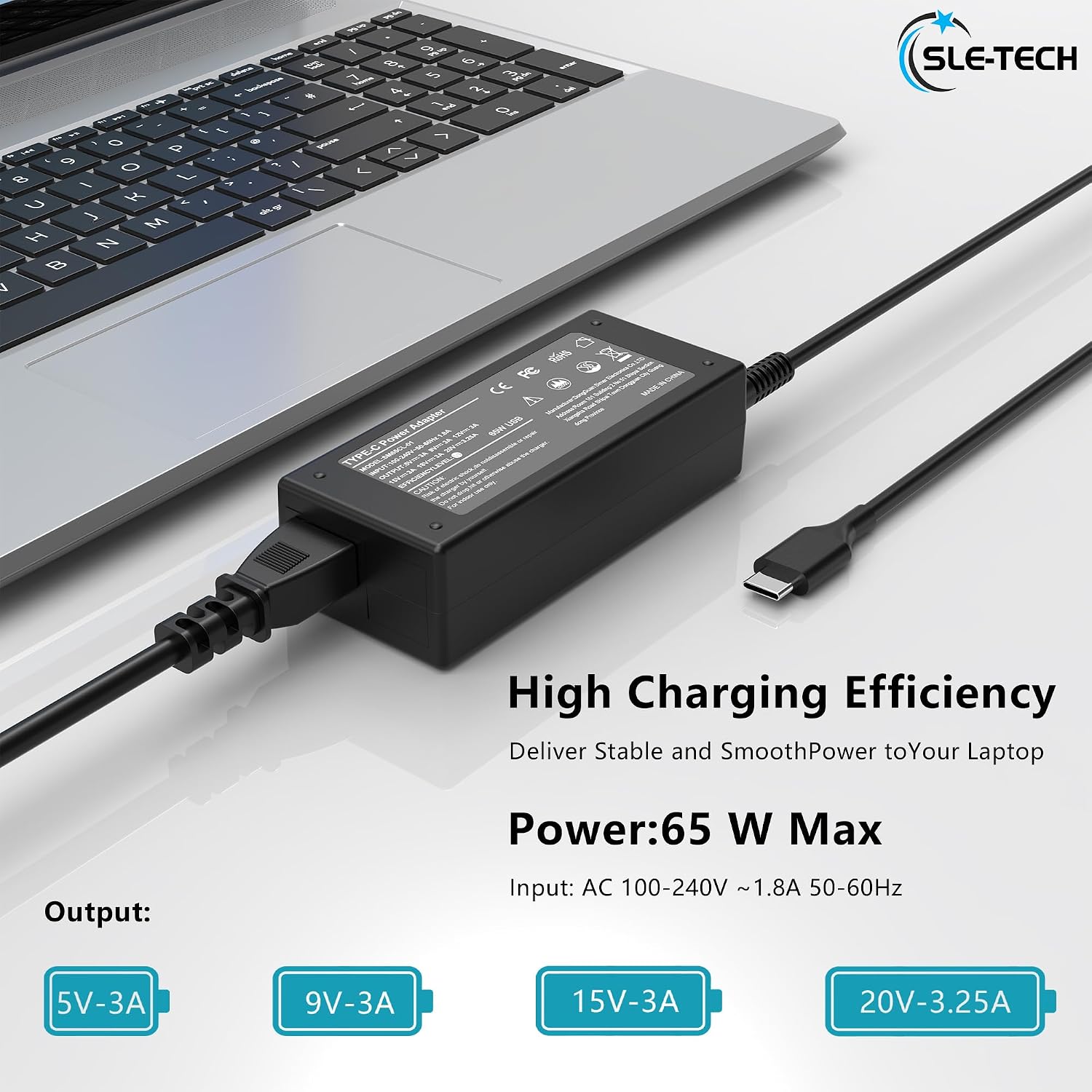 Thumbnail 2 de SLE-TECH 65W USB-C Laptop Charger (Type-C) for HP Chromebook and Compatible Laptops/2-in-1s