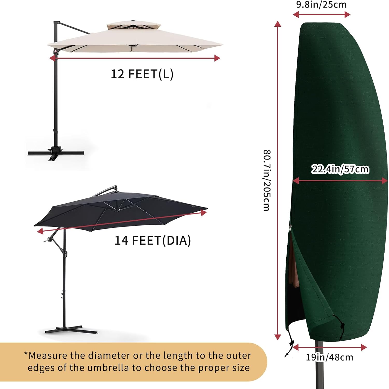 Thumbnail 1 de PATIO PLUS cantilever parasol cover (waterproof polyethylene) with zipper and adjustable drawstring, green