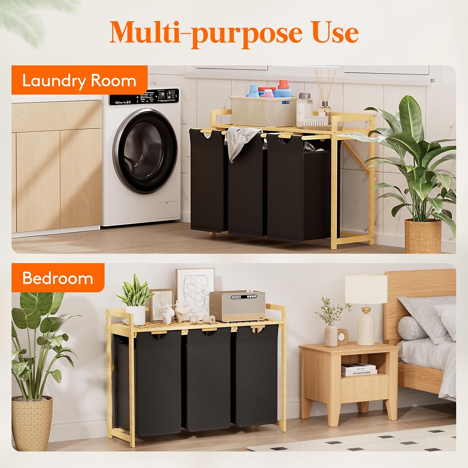 Thumbnail 6 de Lifewit 24229 Laundry Sorter with Bamboo Frame, 3 Compartments and Shelf