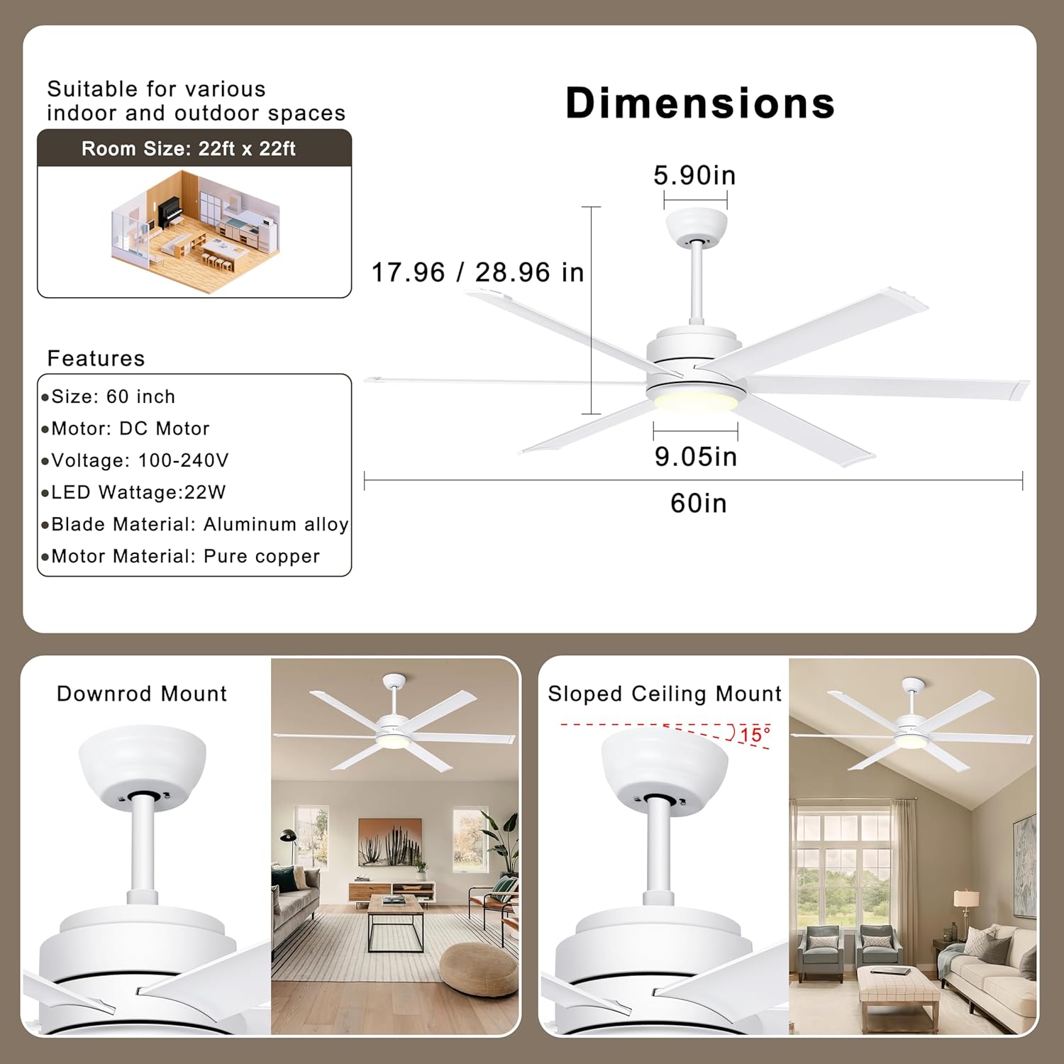 Thumbnail 5 de Ohniyou Ventilador de Techo con Luz y Control Remoto ⚙