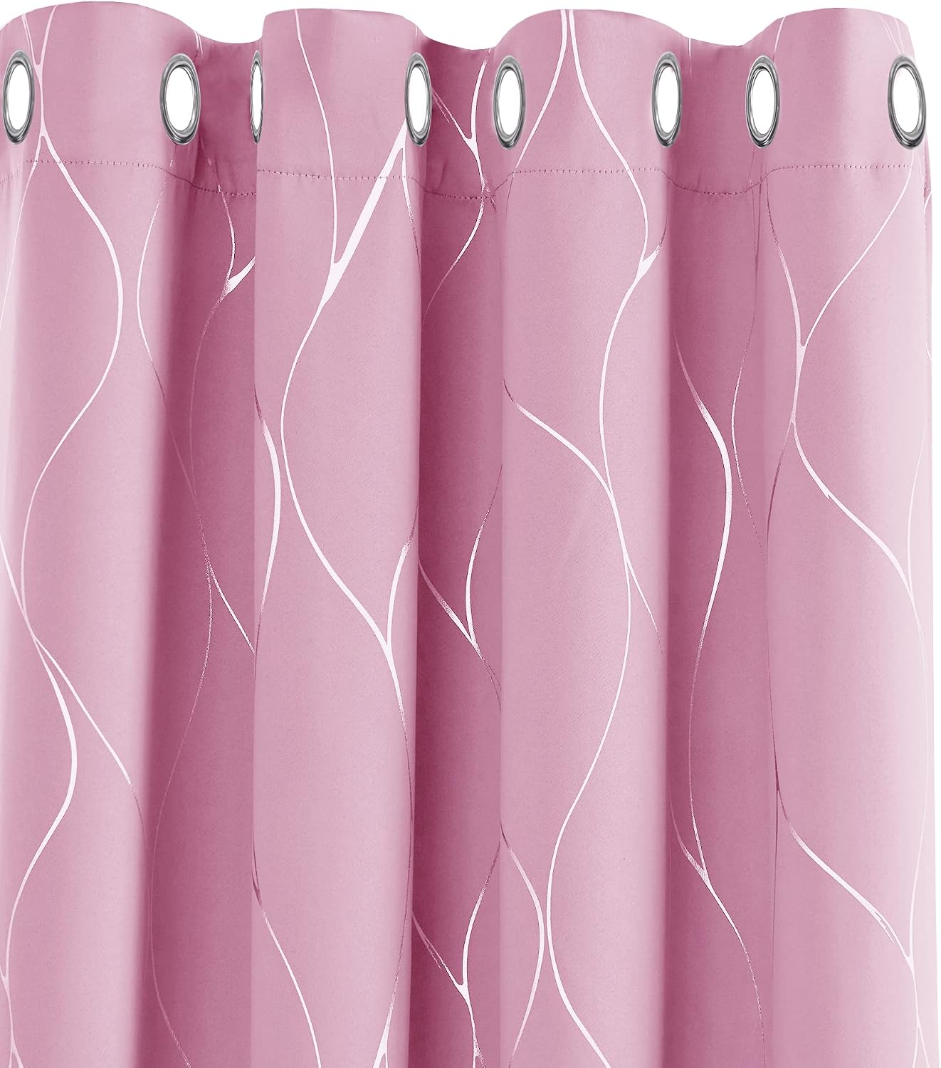 Thumbnail 6 de Deconovo Blackout Thermal Eyelet Curtains (Silver Wave Foil Print), 2 Panels – 66 x 90 Inch, Black