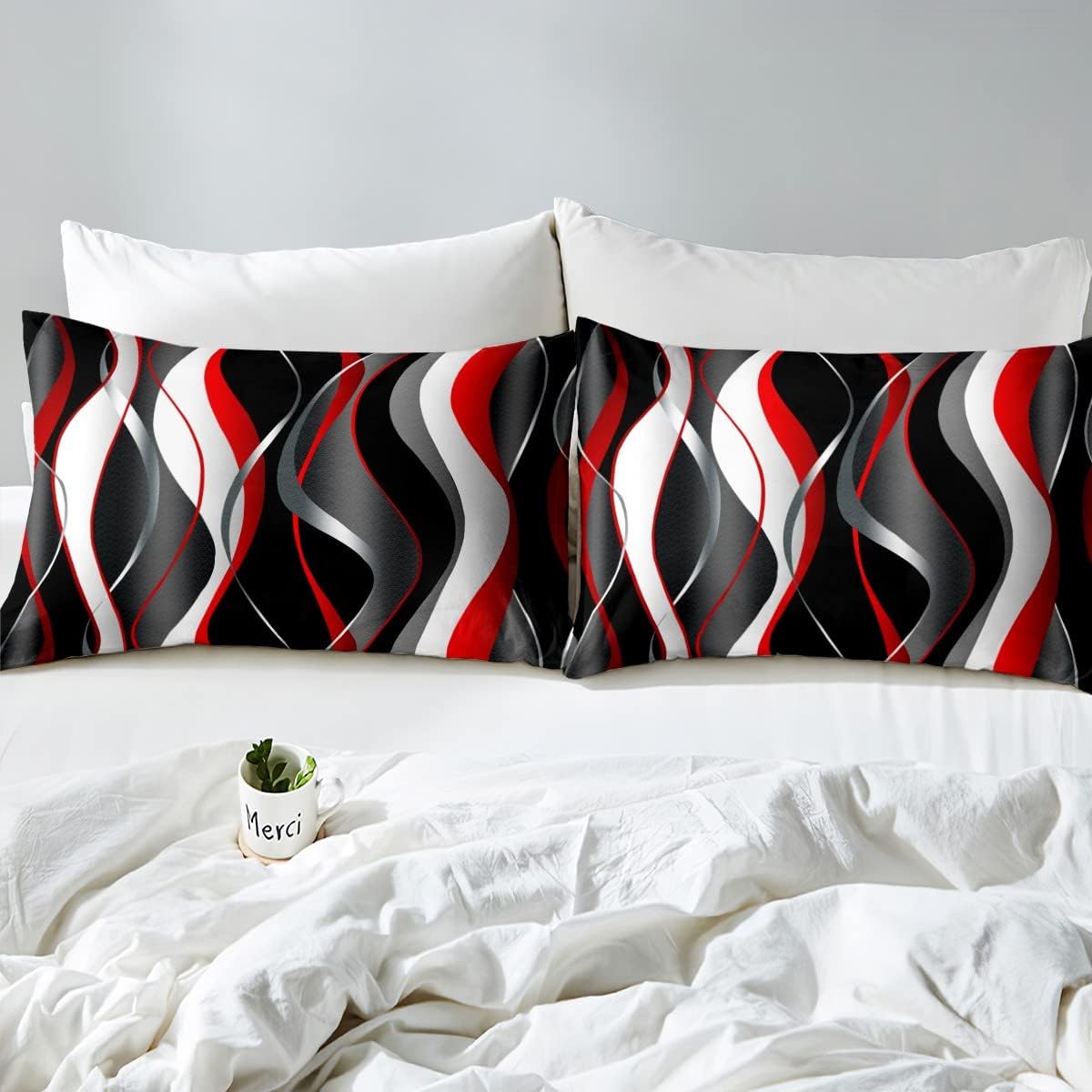 Thumbnail 3 de Homemissing Red Grey Black Geometric Spiral duvet cover set for kids – hidden zip, microfiber, with 1–2 pillowcases (double size)