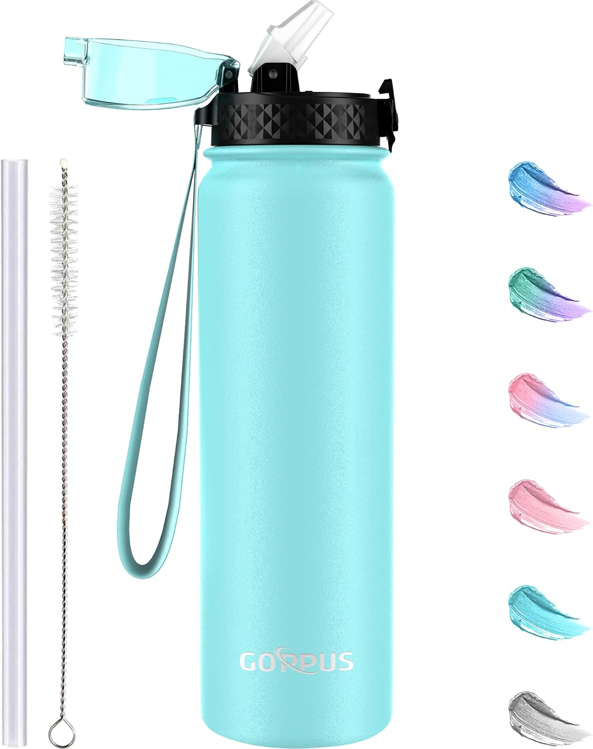Detalle de GOPPUS 1L Stainless Water Bottle with Straw – Double Wall Insulated, Leakproof, BPA Free