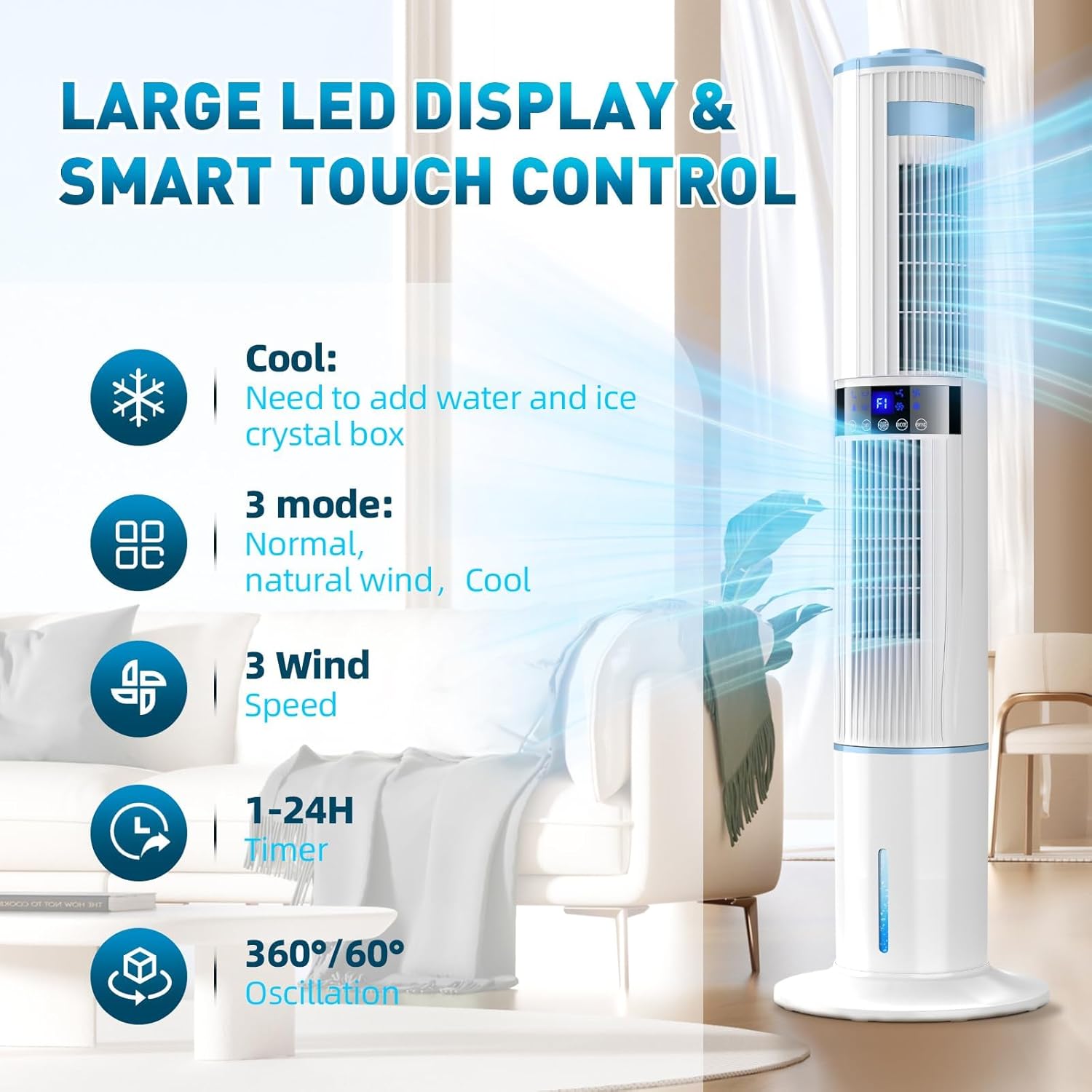 Detalle de Klimaanlage Mobil 115 cm Turmventilator mit Doppel-Lüftungsöffnungen, 65 W, fernsteuerbar