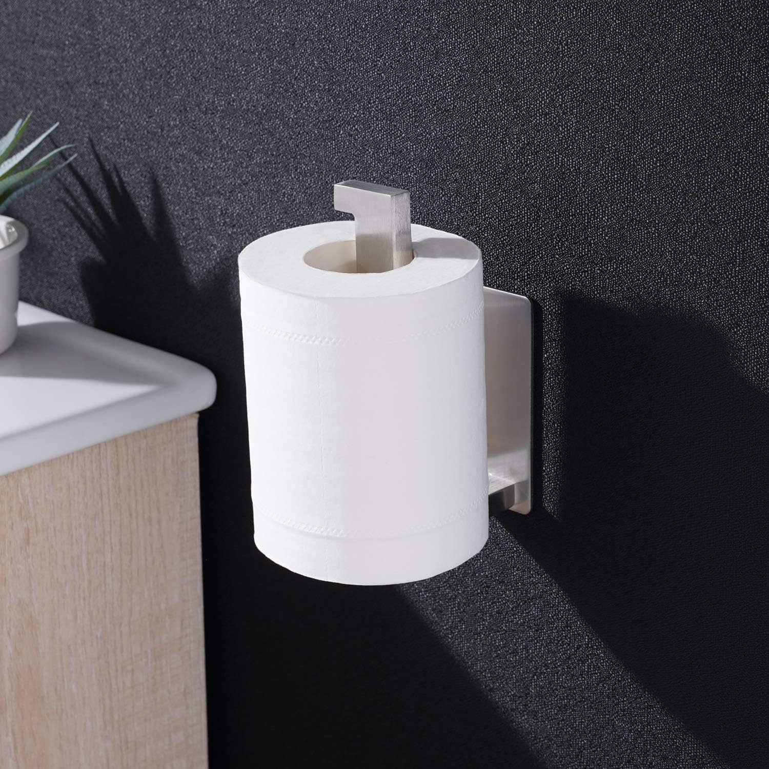 Thumbnail 5 de Aikzik Wall Mounted Toilet Roll Holder with Self Adhesive Backing (Premium 304 Stainless Steel) + 2 Adhesive Hooks