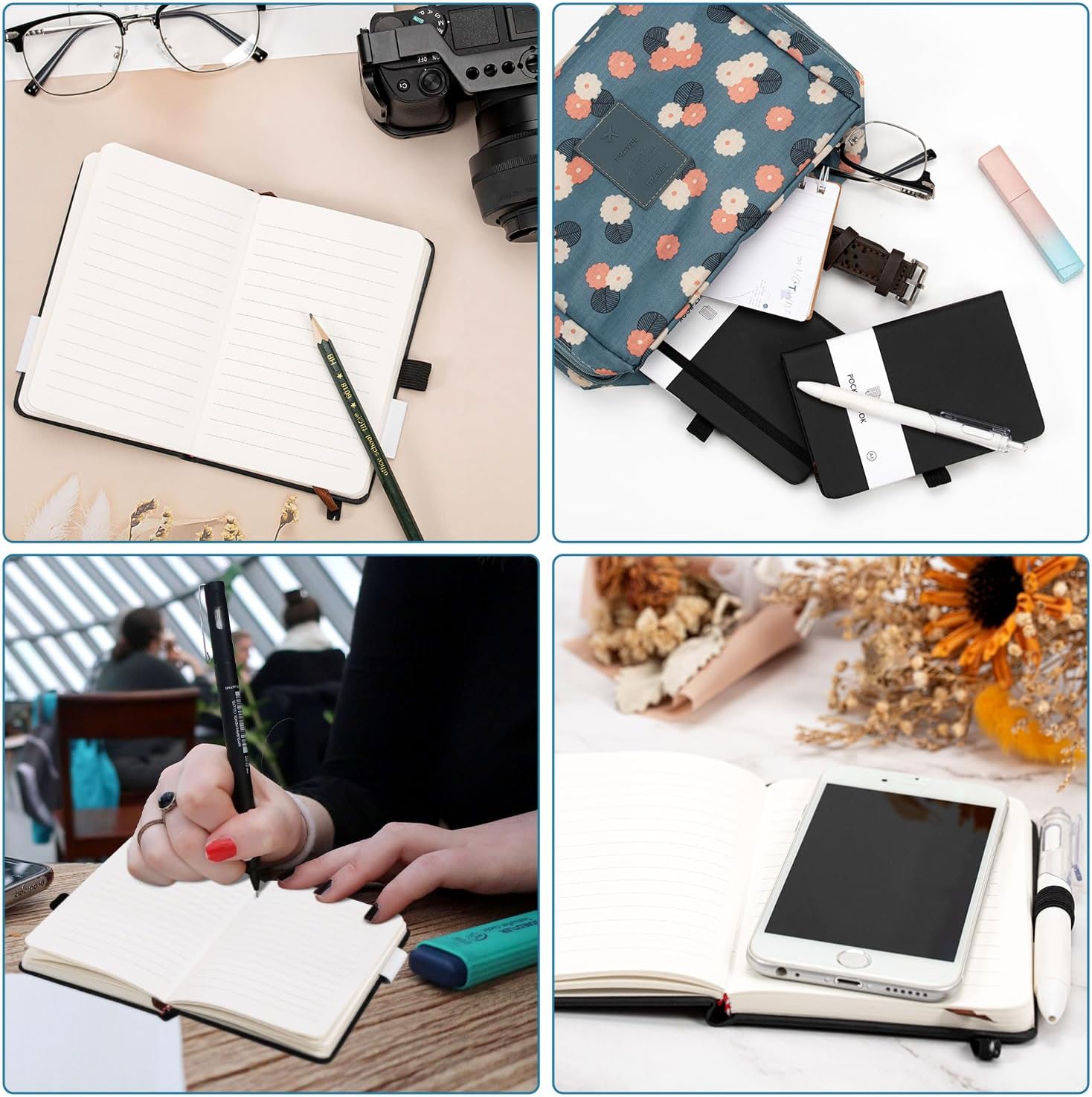 Detalle 2 de AOGEWON A6 Pocket Notebooks, 2-Pack, Black PU Leather, Lined Paper