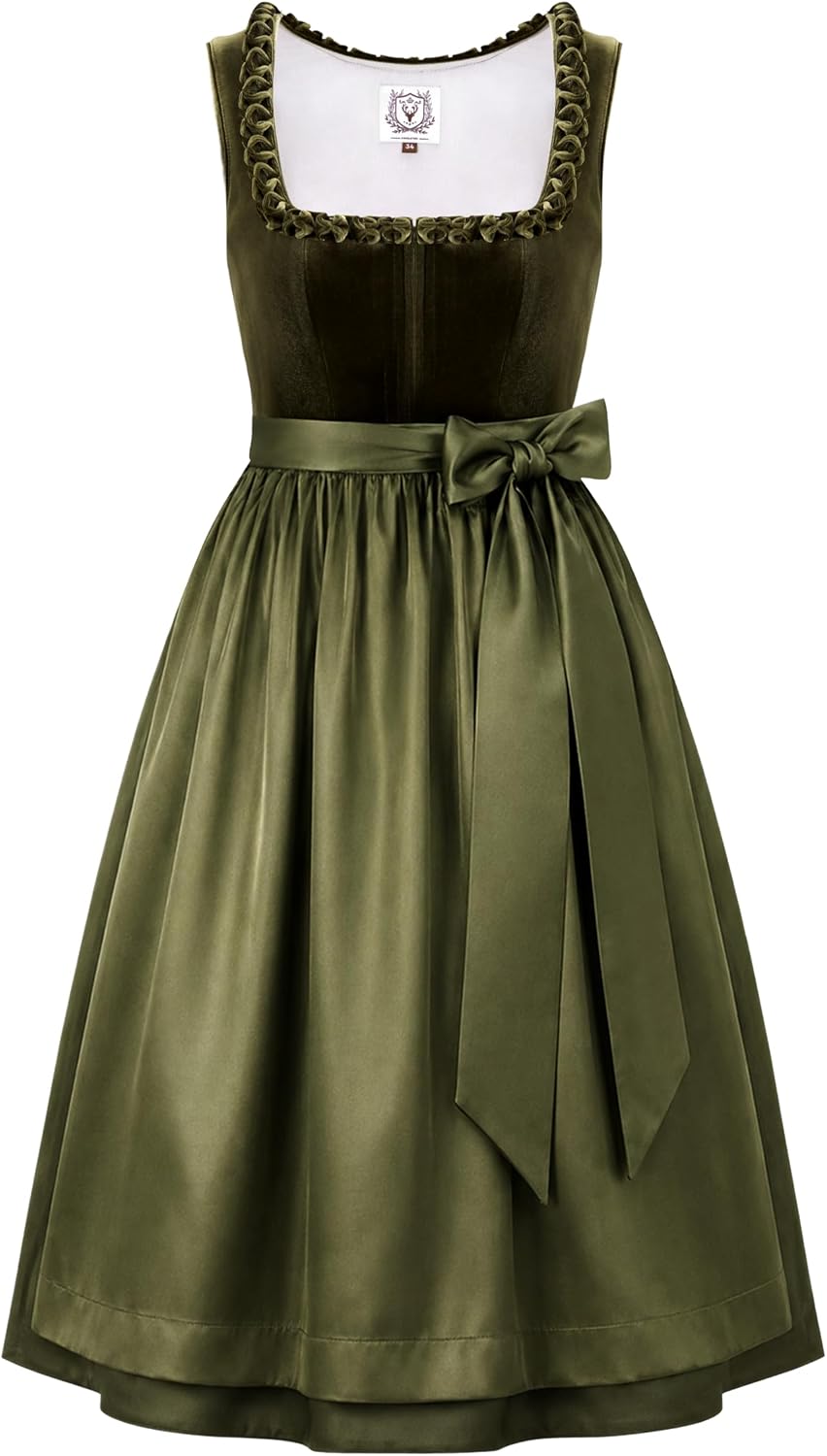Detalle de DIRNDLSTERN Damen Dirndlkleid Grün Midi – Trachtenkleid für Oktoberfest, Größe 36