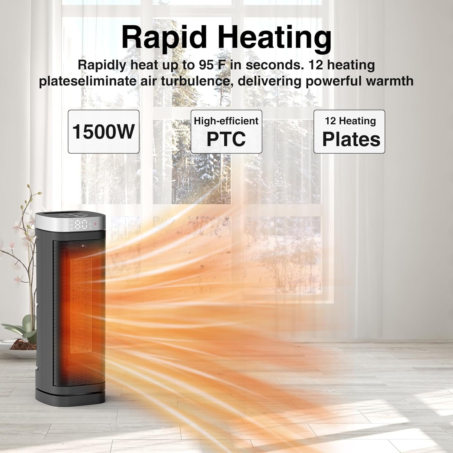 Thumbnail 3 de WINHL 17-Inch Space Heater 1500W with Thermostat