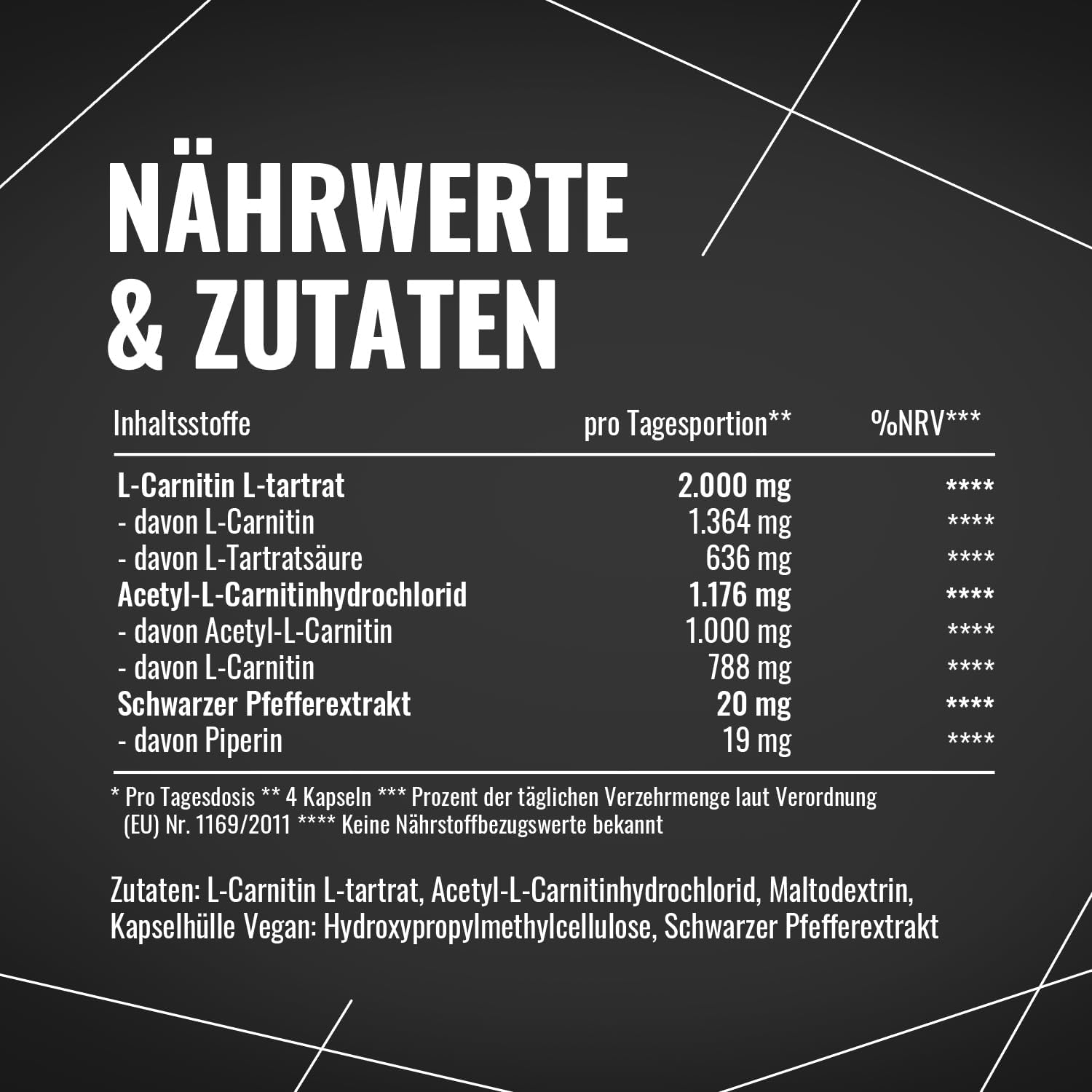 Thumbnail 3 de L-Carnitin Dreifach Komplex 3196 mg – Hochdosierte vegane L-Carnitin-Kapseln (180 St.)