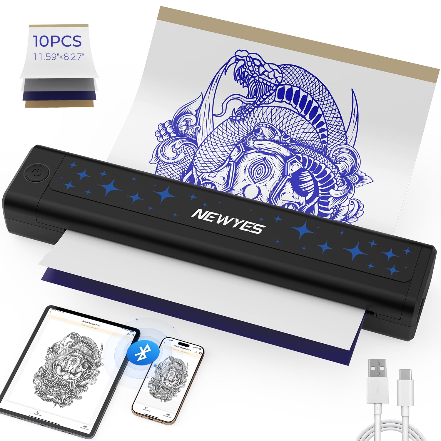 Detalle de NEWYES Stampante Stencil Tattoo: stampante termica portatile wireless per stencil di alta qualità