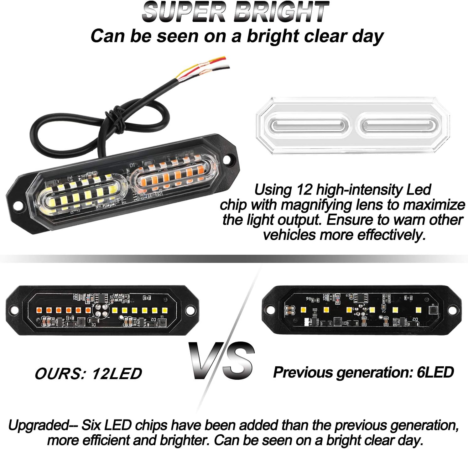 Thumbnail 1 de ASPL 8pcs Sync Feature Ultra Slim 12-LED Surface Mount Strobe Lights (Amber/White)