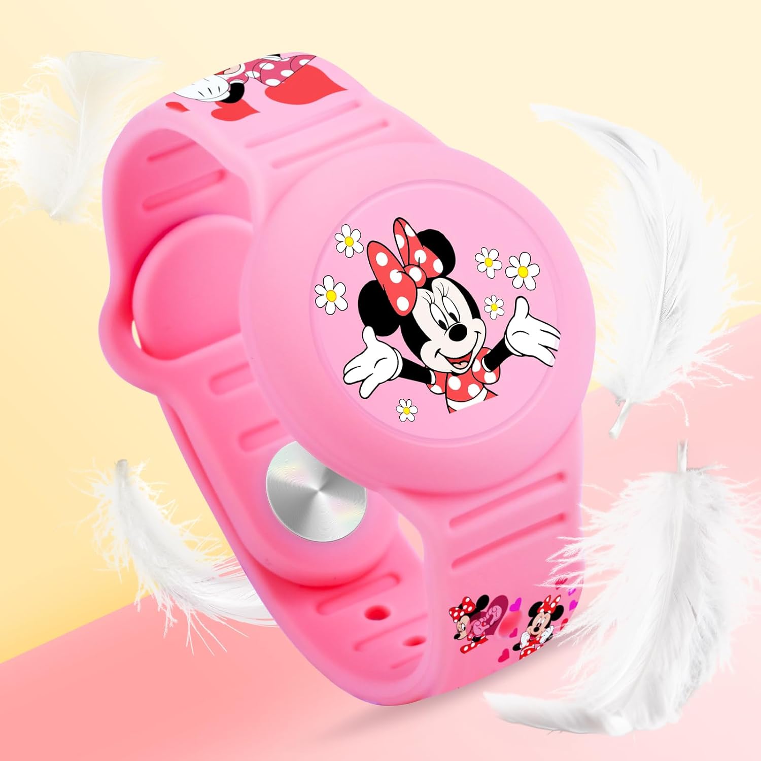 Detalle de Waterproof Airtag Bracelet for Kids – Cute Cartoon Silicone Wristband for Apple AirTag (Pink)