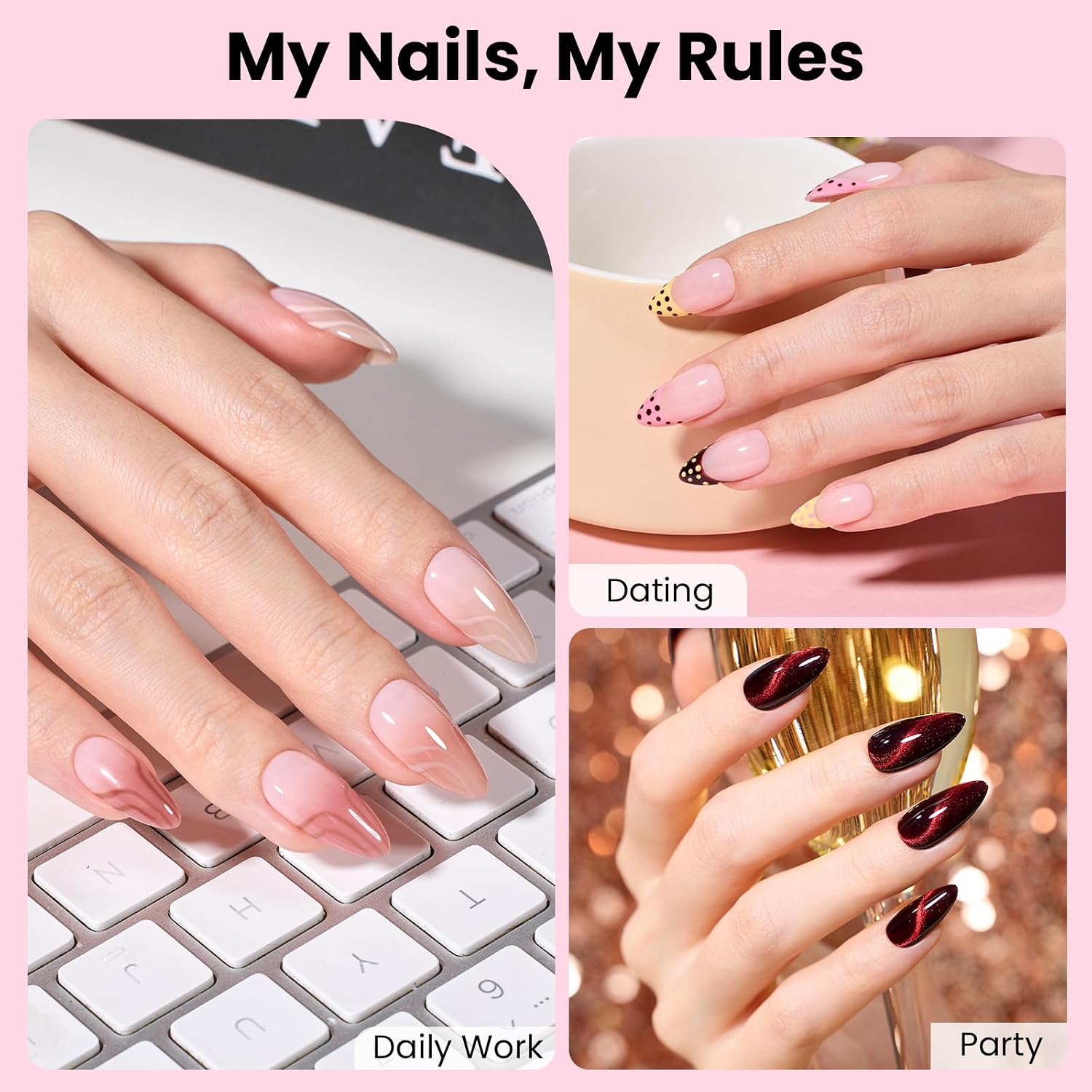 Thumbnail 1 de Beetles Curve-EX Almond Medium Nail Tip Kit, 320 Tips, Glue Gel & Mini Lamp