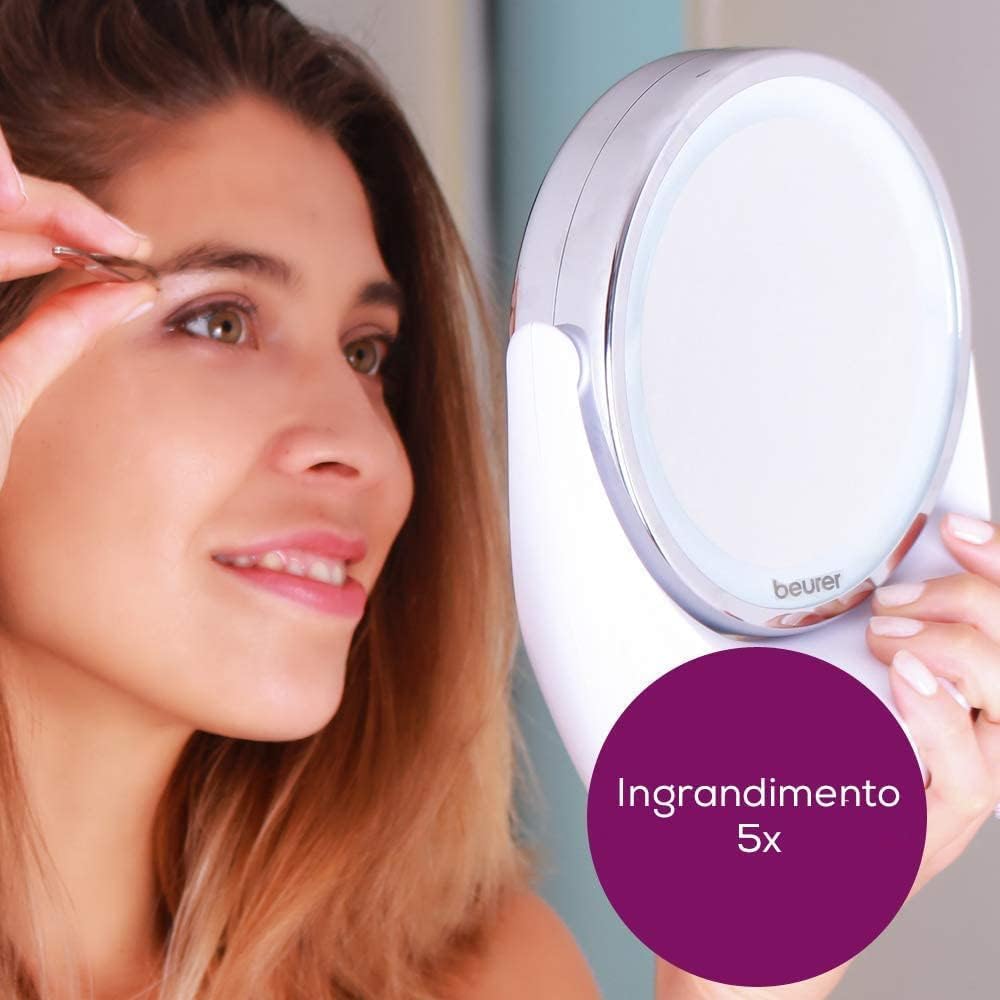 Detalle 2 de Beurer BS 49 Specchio Cosmetico Illuminato: luci LED, 2 superfici, ingrandimento 5X