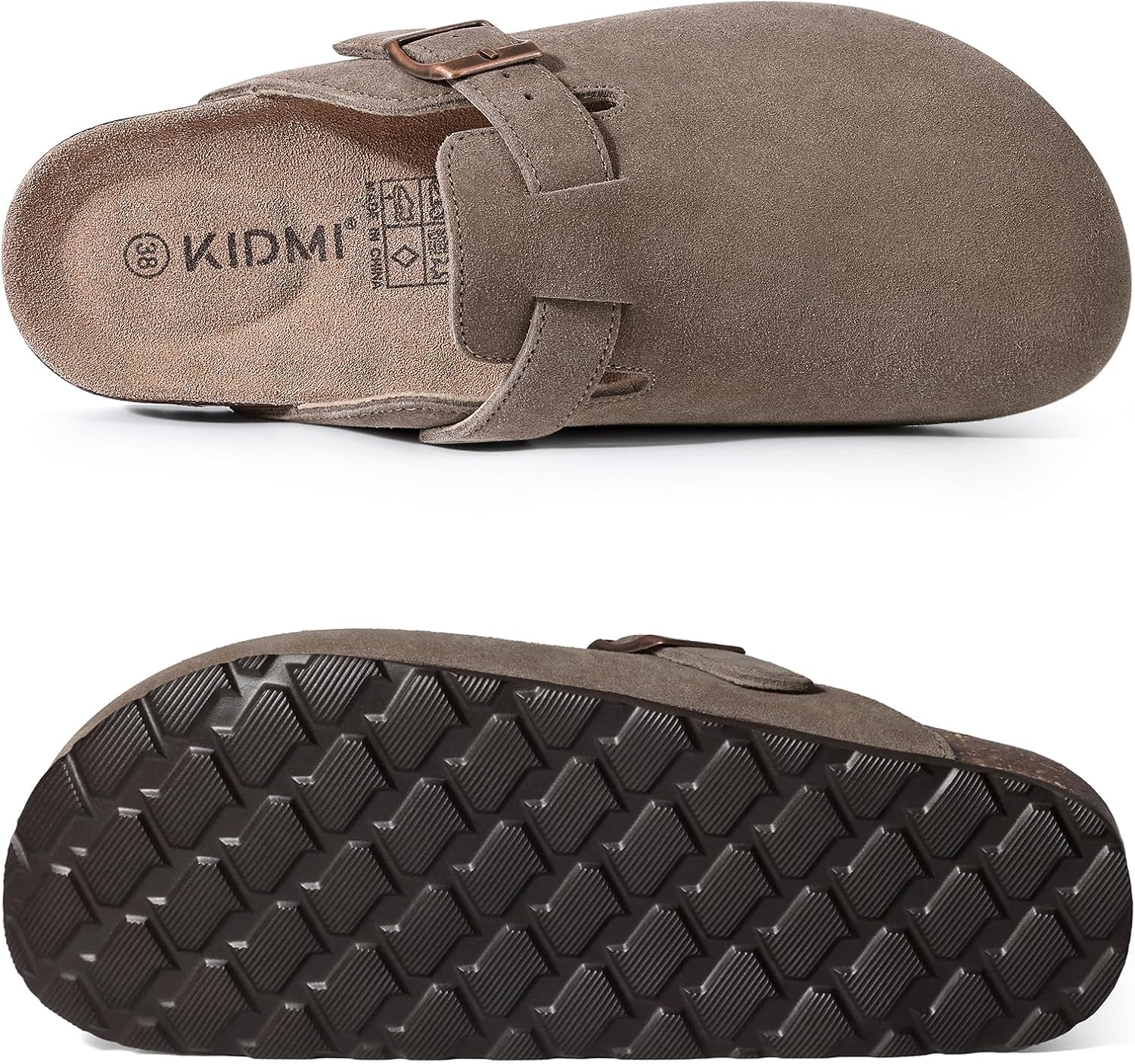 Detalle de KIDMI Genuine Suede Clogs for Women with Cork Footbed and Arch Support