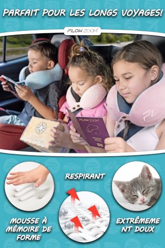 Detalle de FLOWZOOM Oreiller de Voyage pour Enfants – Coussin Cervical en Mousse à Mémoire, Taille S, Rose