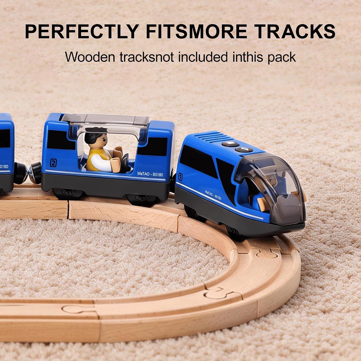 Detalle de TOPLIVING Battery Operated Intercity Train Set (Magnetic Connection) for Wooden Track Toys