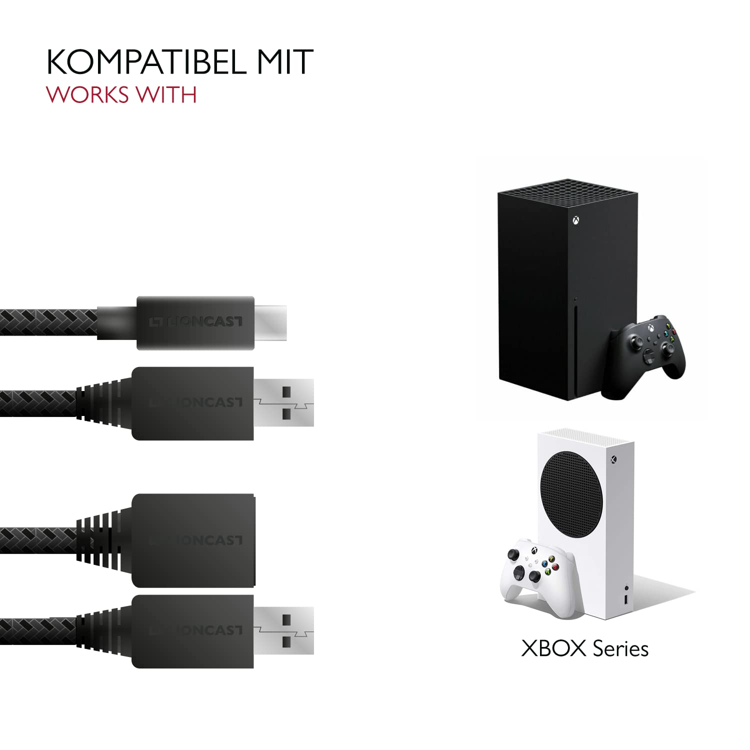 Thumbnail 3 de Lioncast Ladekabel für Xbox / PS5 – 4 m Set (3,5 m + 0,5 m) mit Nylonmantel und Schnell-Ladekabel für DualSense