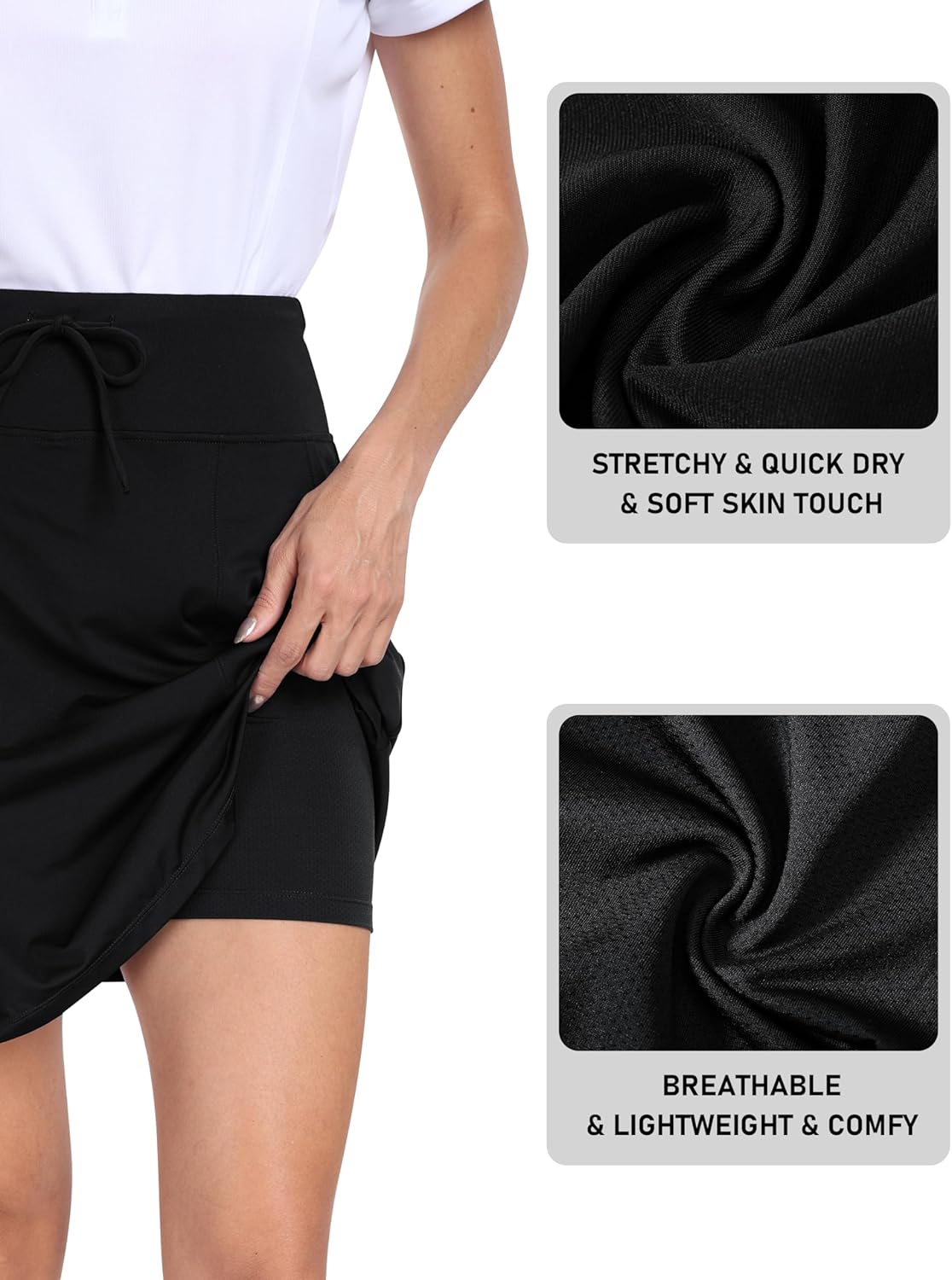 Thumbnail 3 de MoFiz Jupe de tennis femme mi-longueur genoux avec short intérieur et ceinture élastique