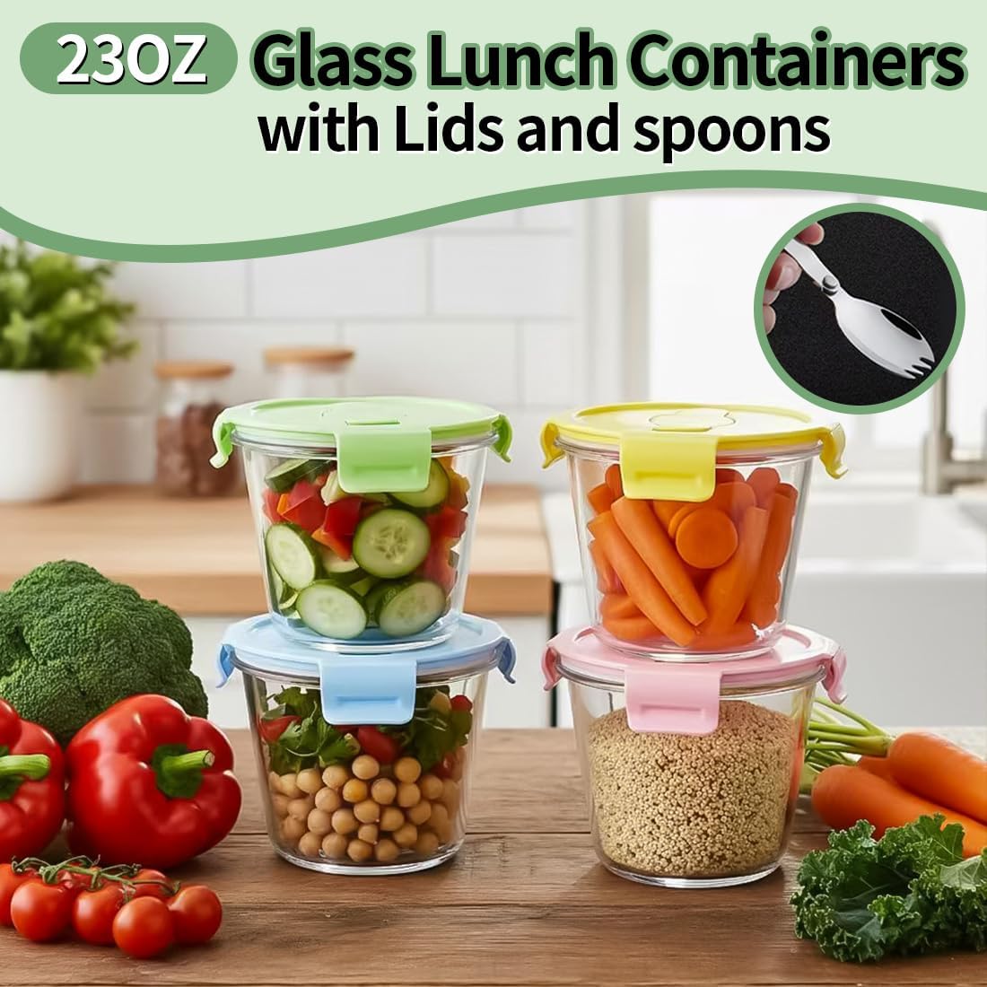 Thumbnail 4 de S.ROKE TTAN 720 ml Rund-Glasbehälter-Set mit Deckeln und Löffeln (12-teilig)