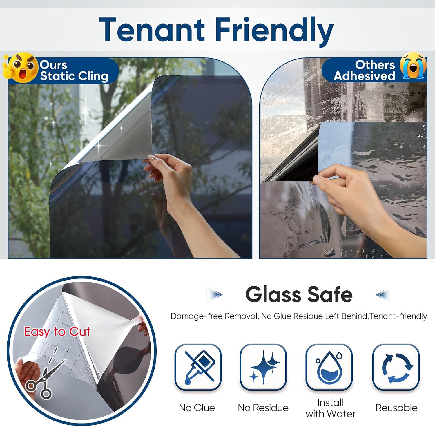 Thumbnail 6 de Beautysaid One Way Window Film for Glass Windows (44.5 x 200cm) – Privacy, UV Protection and Heat Control